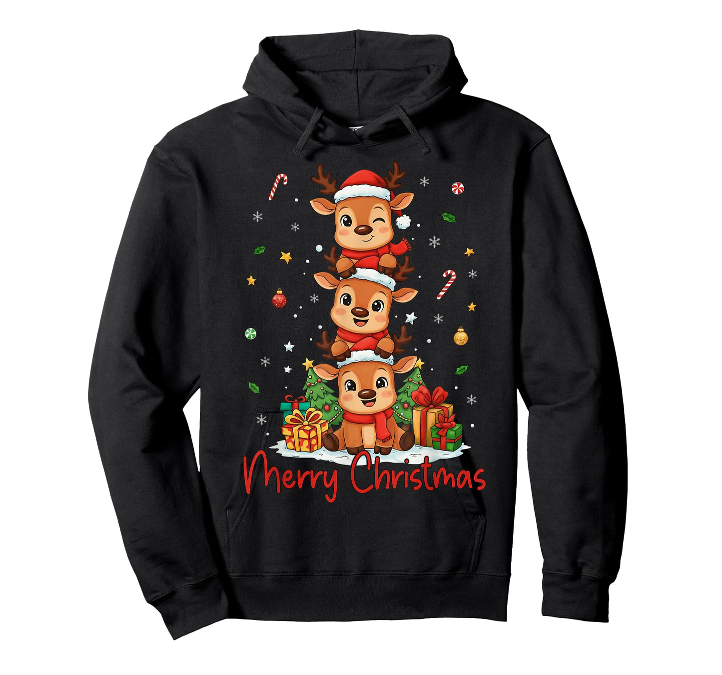 Merry Christmas Reindeer Santa Hat Xmas Family Men Women Kid T-Shirt