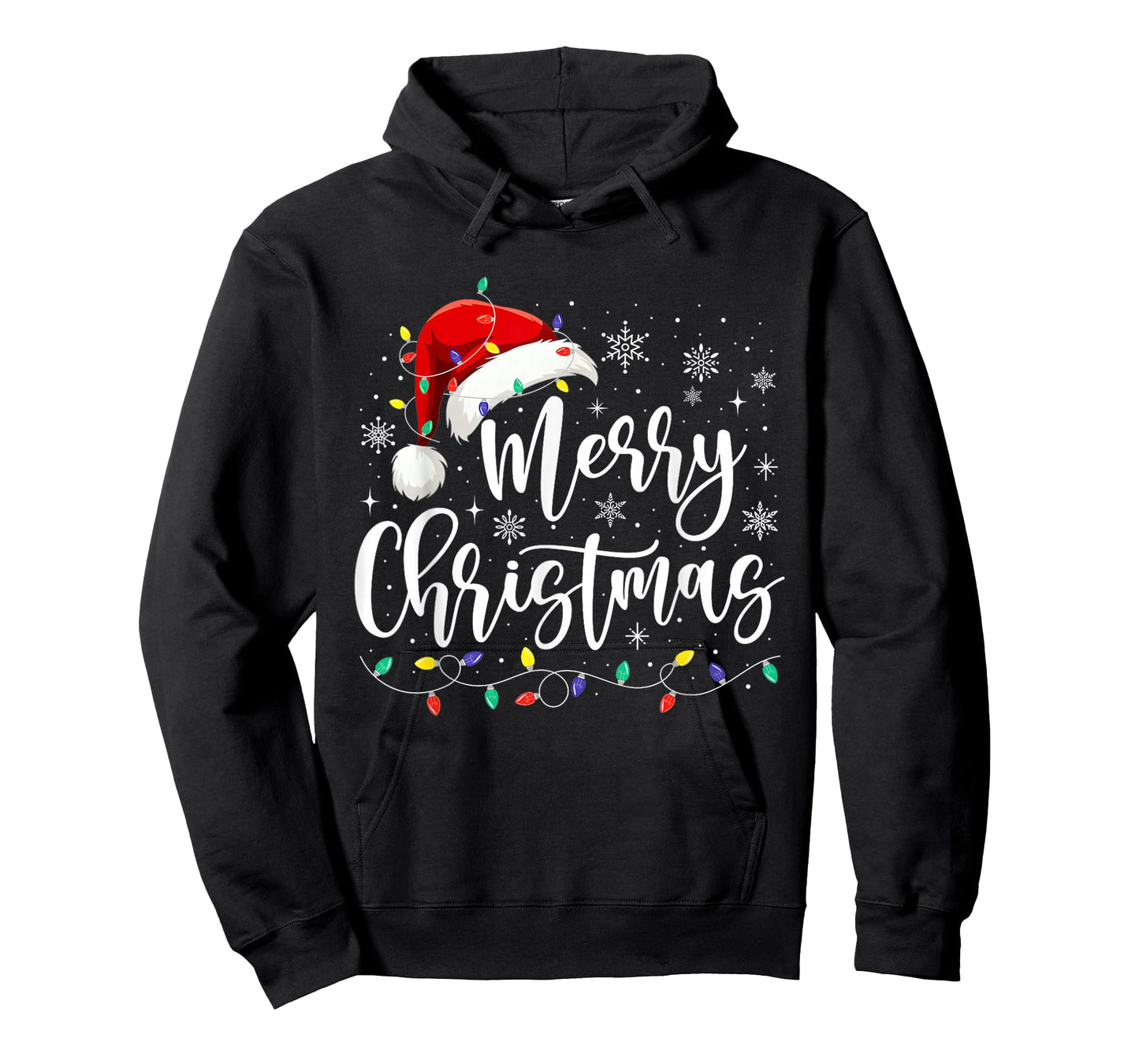 Merry Christmas Lights Red Santa Hat Xmas Family Men Women T-Shirt