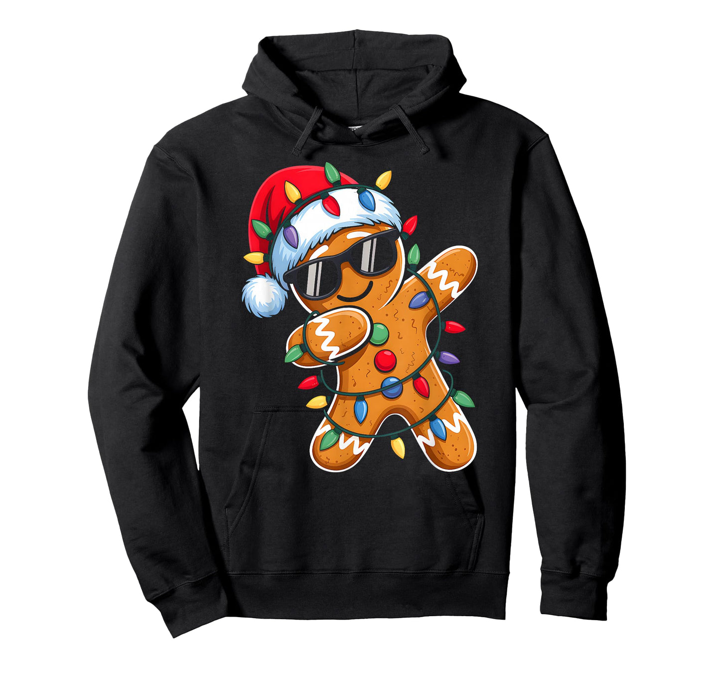 Dabbing Gingerbread Christmas Lights Santa Hat Xmas Pajamas T-Shirt
