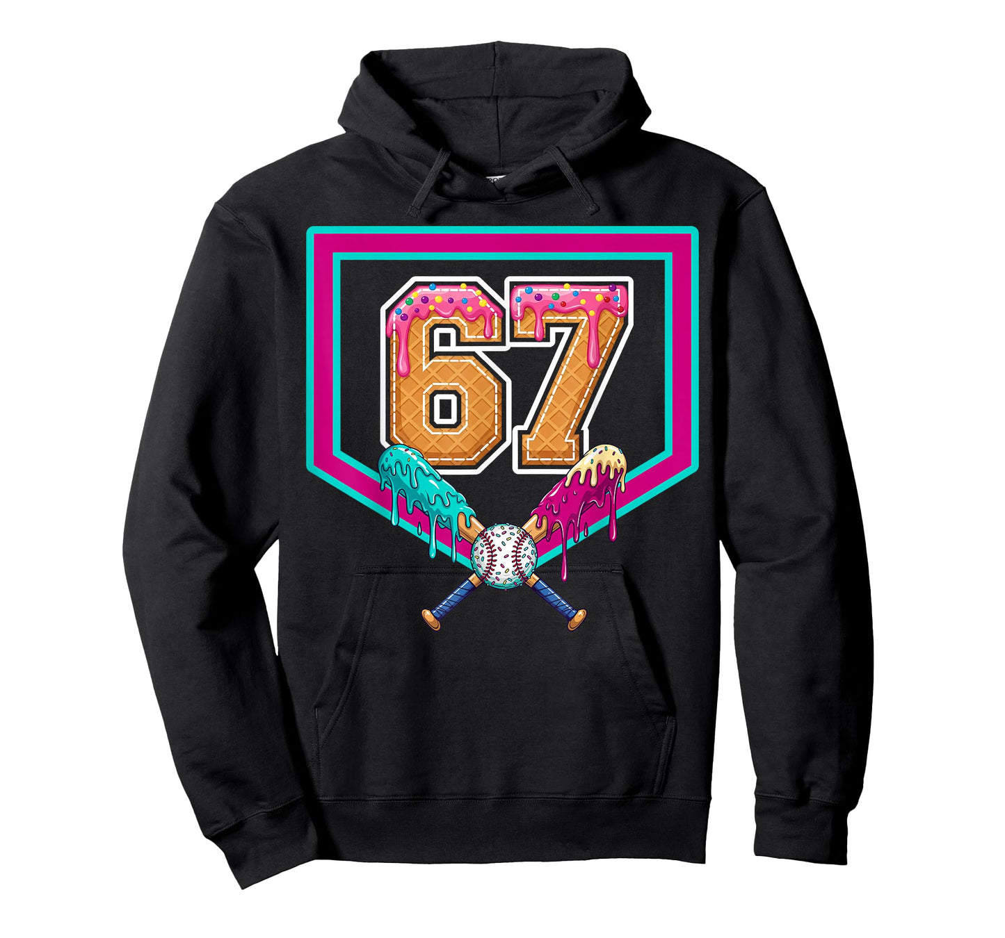 Baseball Ice Cream Drip Number 67 Player 67th Birthday T-Shirt