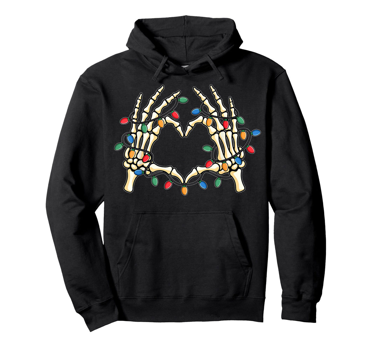 Skeleton Hands Heart Sign Funny Christmas Light Xmas Pajamas T-Shirt