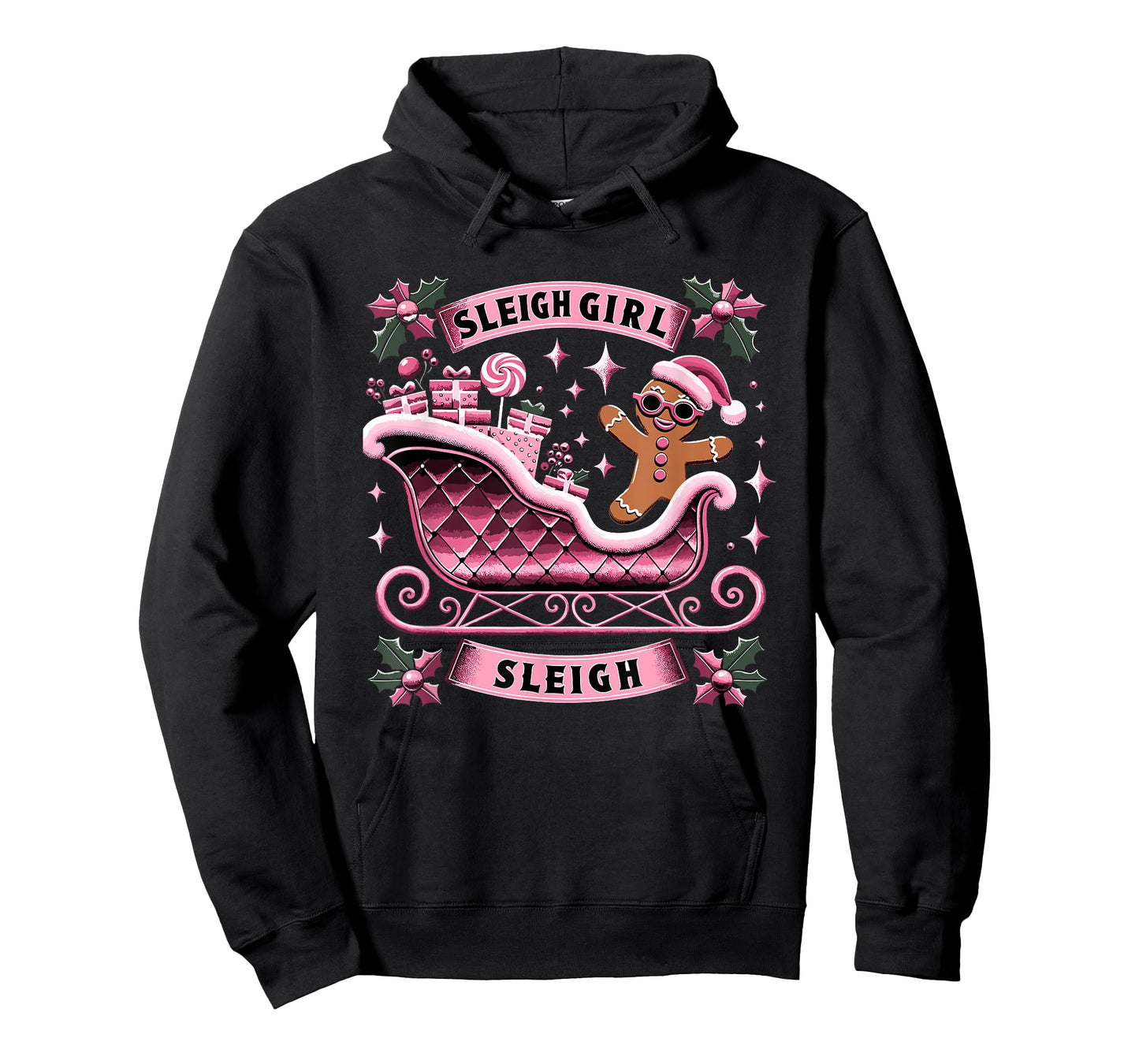 Groovy Pink Christmas Candy Sleigh Girl Gingerbread Holiday T-Shirt