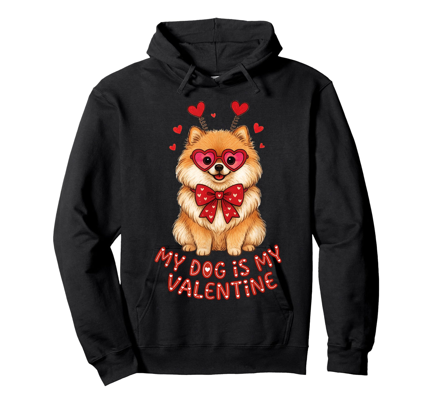 My Dog is My Valentine Cute Pomeranian with Heart Glasses T-Shirt