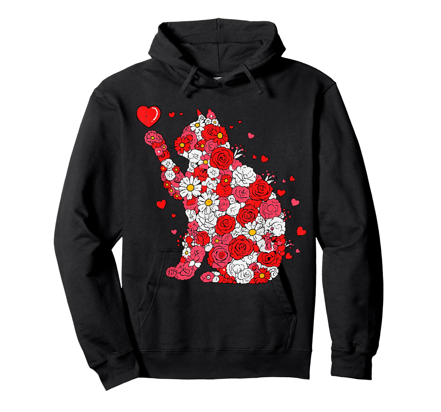 Floral Cat Heart Valentines Day Meow Kitty Kitten Cat Lover T-Shirt