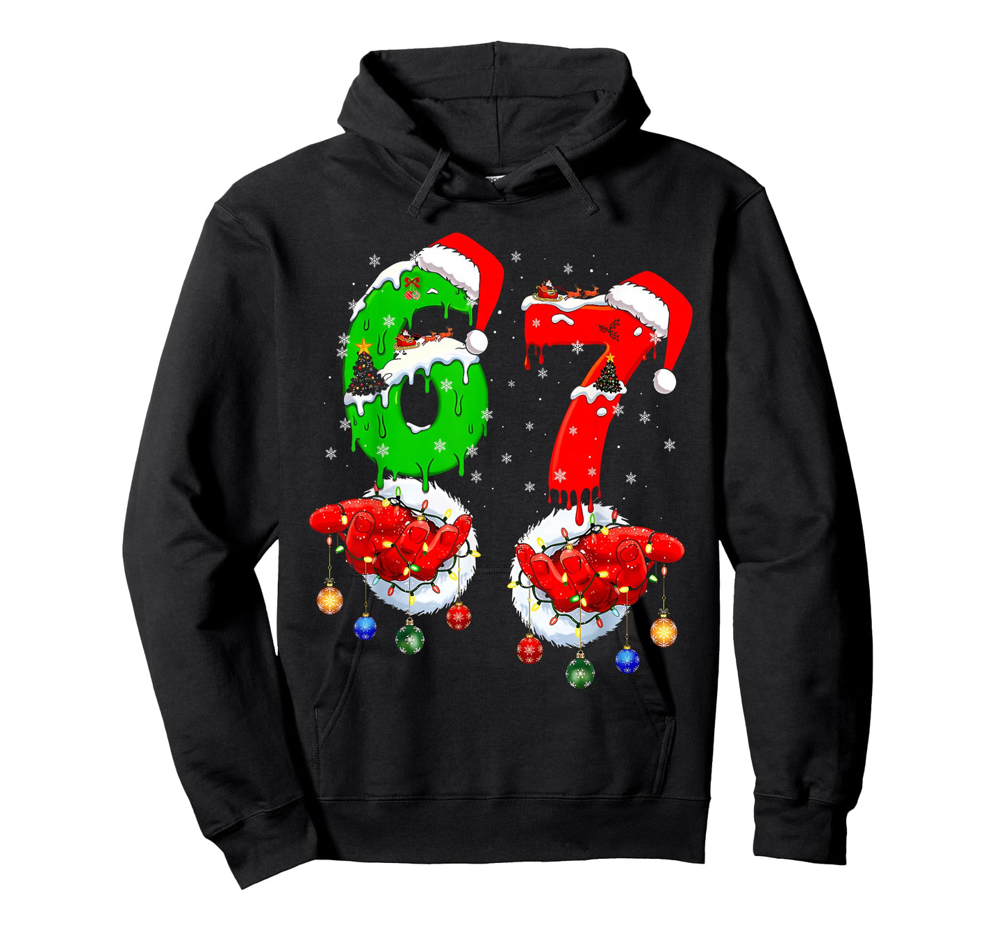 Funny Six Seven 67 Meme 6 7 Christmas Santa Hand Boys Teen T-Shirt
