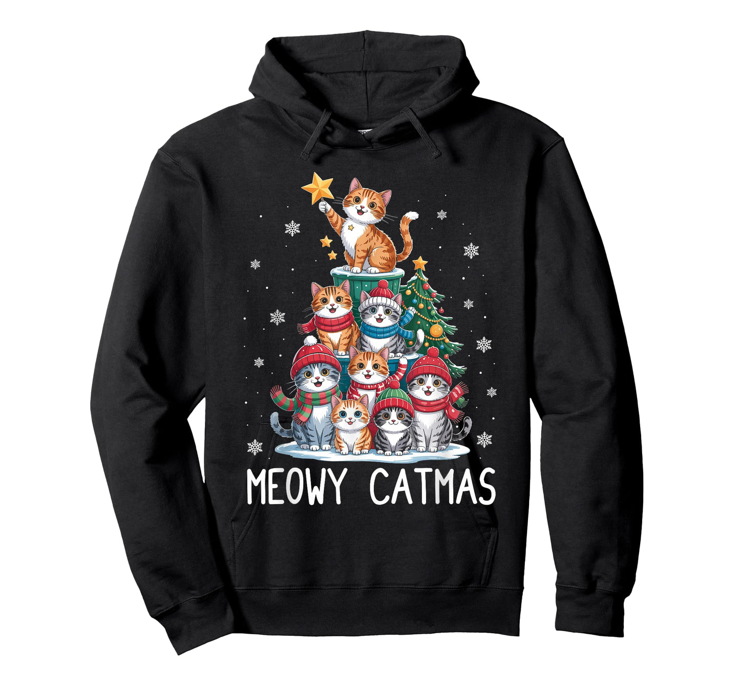 Meowy Catmas Cat Christmas Tree Xmas Girls Boys Funny Santa T-Shirt
