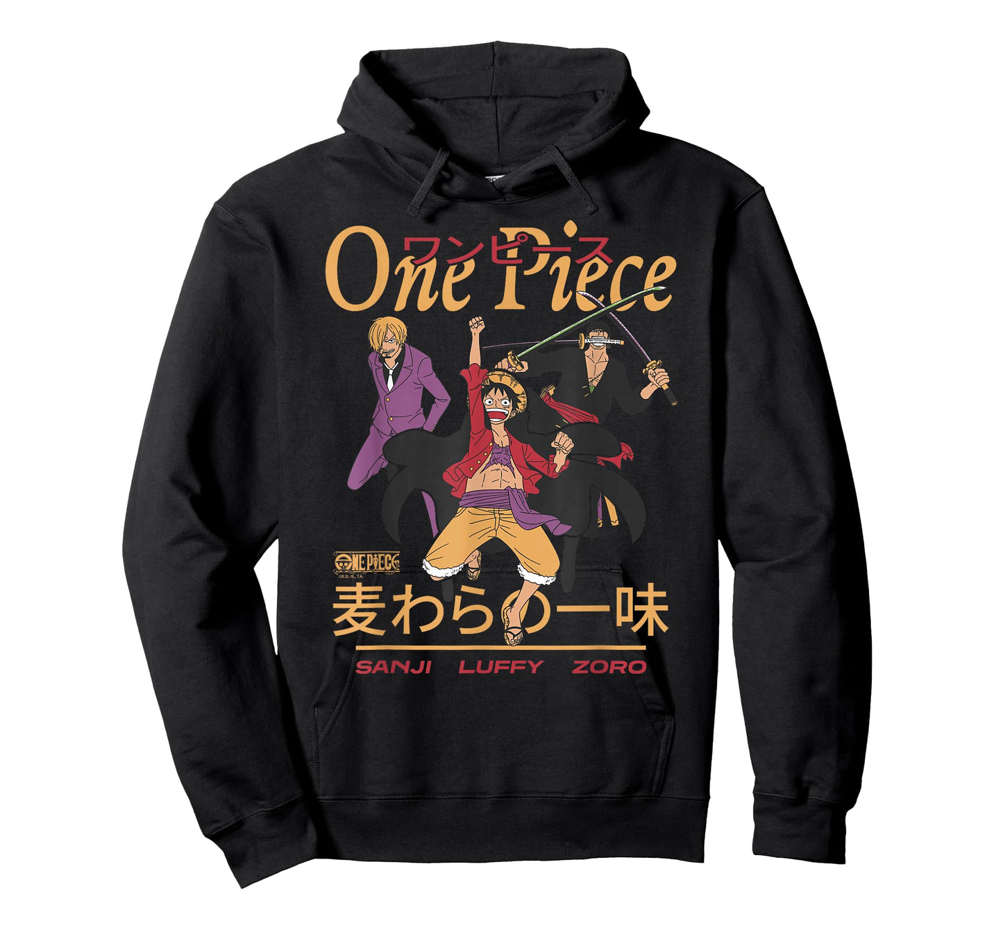 One Piece Anime Sanji Luffy Zoro Kanji Collage Pirate T-Shirt