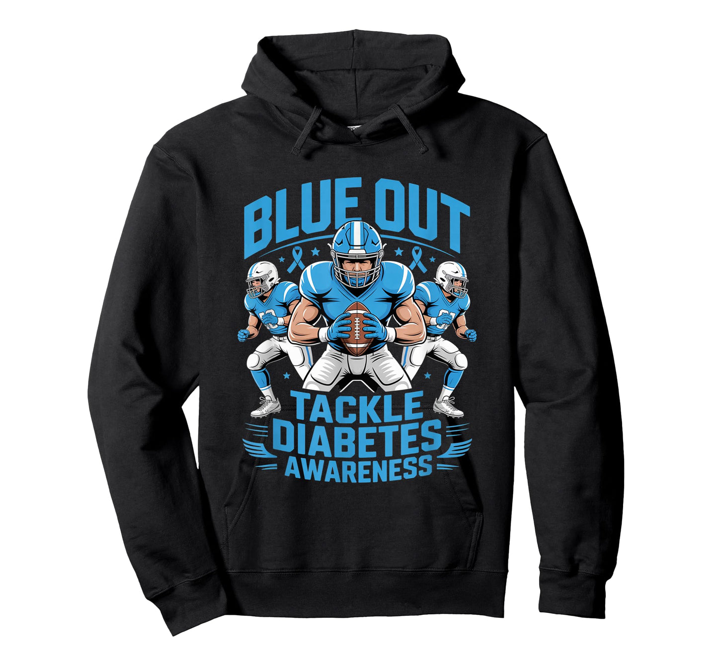 Blue Out Tackle Diabetes Awareness Football Blue Ribbon T-Shirt