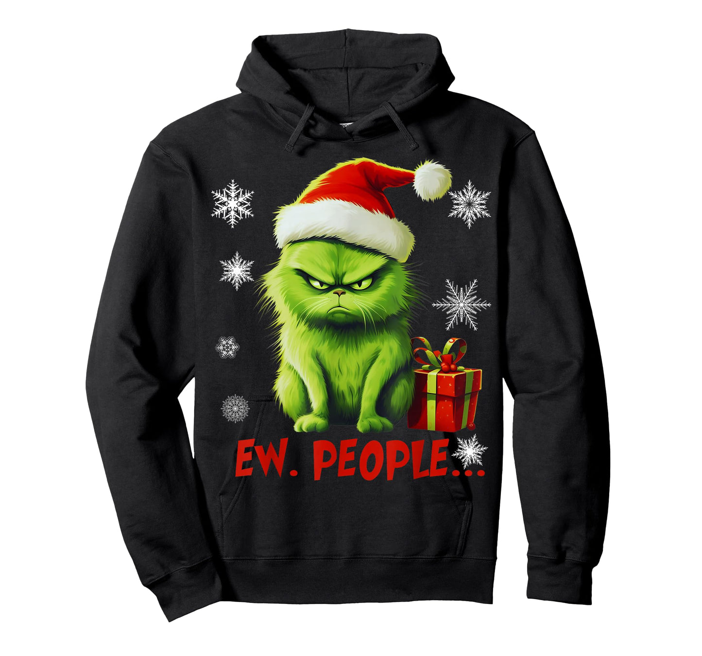 Cat Ew People Funny Christmas Meowy Xmas Gift Santa Hat Y2K T-Shirt
