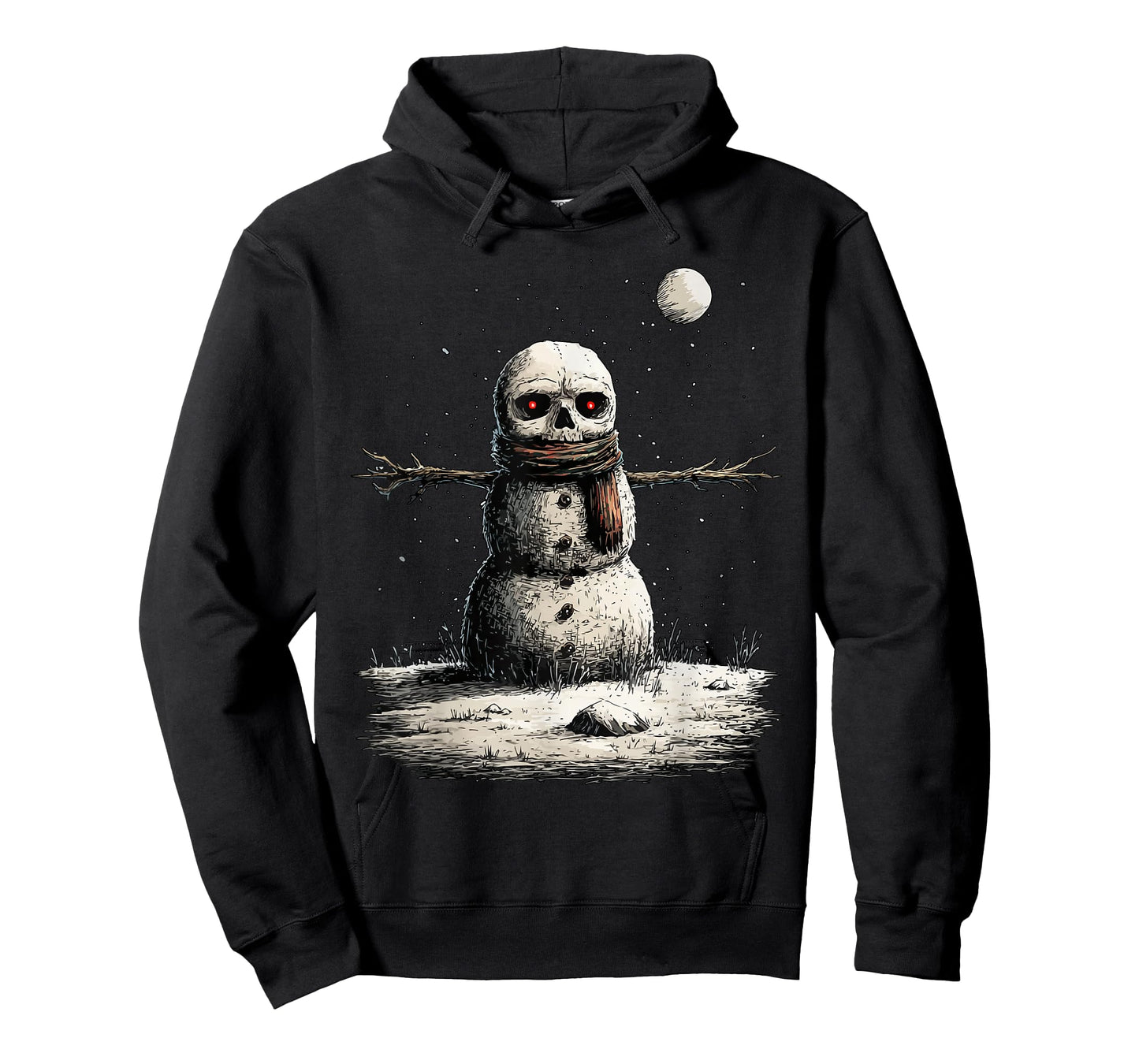 Spooky Snowman with Scarf Full Moon Gothic Christmas Snowy T-Shirt