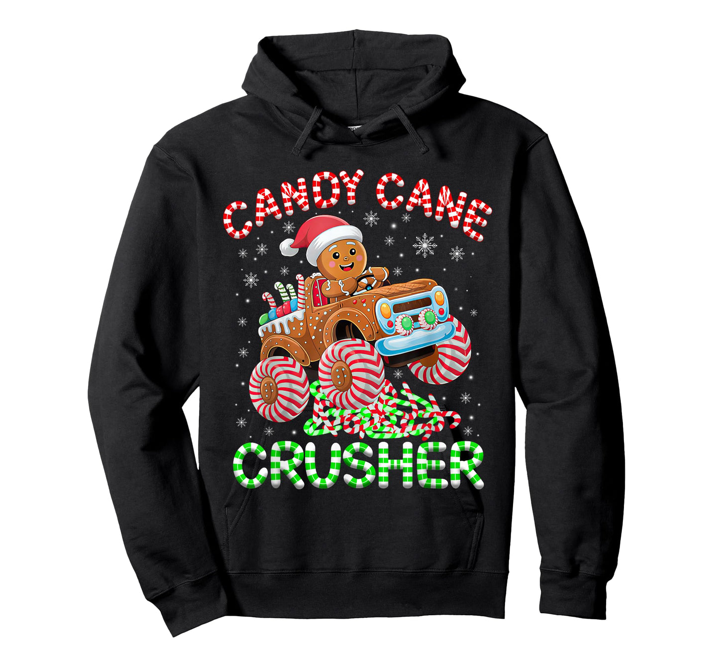 Kids Christmas Gingerbread Candy Cane Crusher Monster Truck T-Shirt