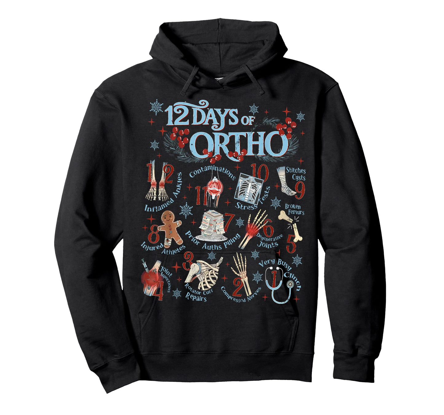 Retro Christmas Orthopedic 12 Days of Ortho Ortho Nurse Team T-Shirt