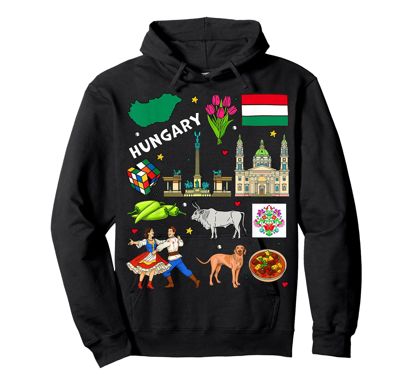 Hungary map and Flag. Hand Drawn Hungarian Landmarks T-Shirt