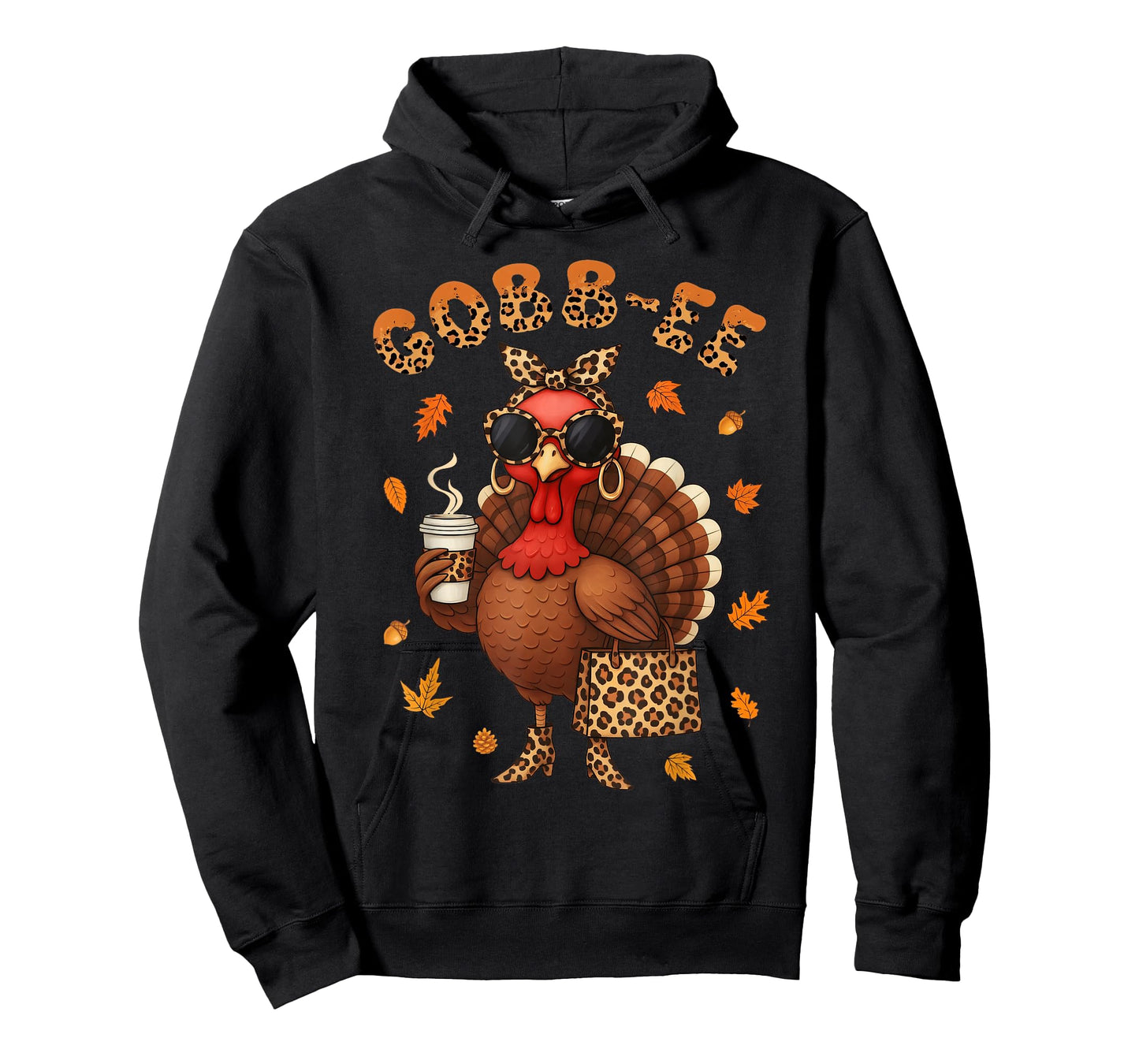 Gobb-ee Funny Boujee Turkey Leopard Thanksgiving Fall Women T-Shirt