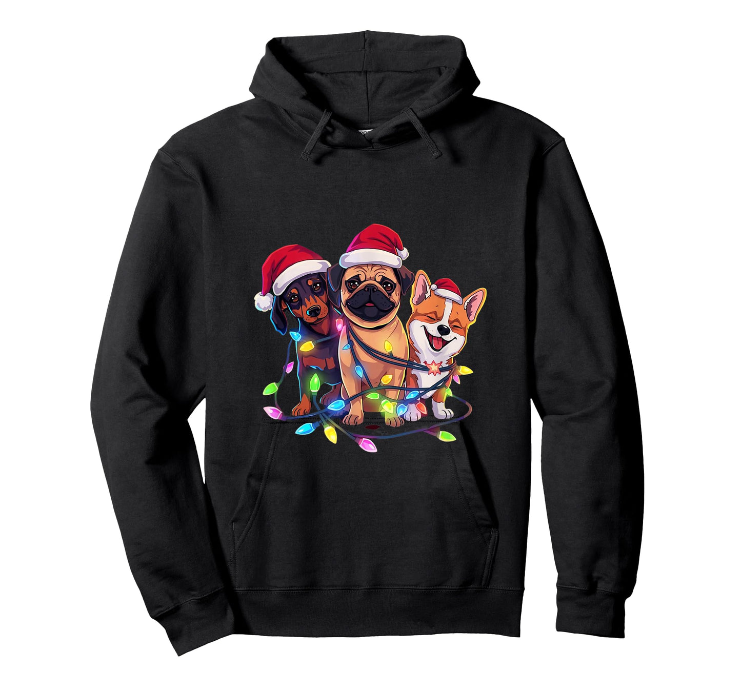 Festive Christmas Dogs with Lights and Santa Hats T-Shirt