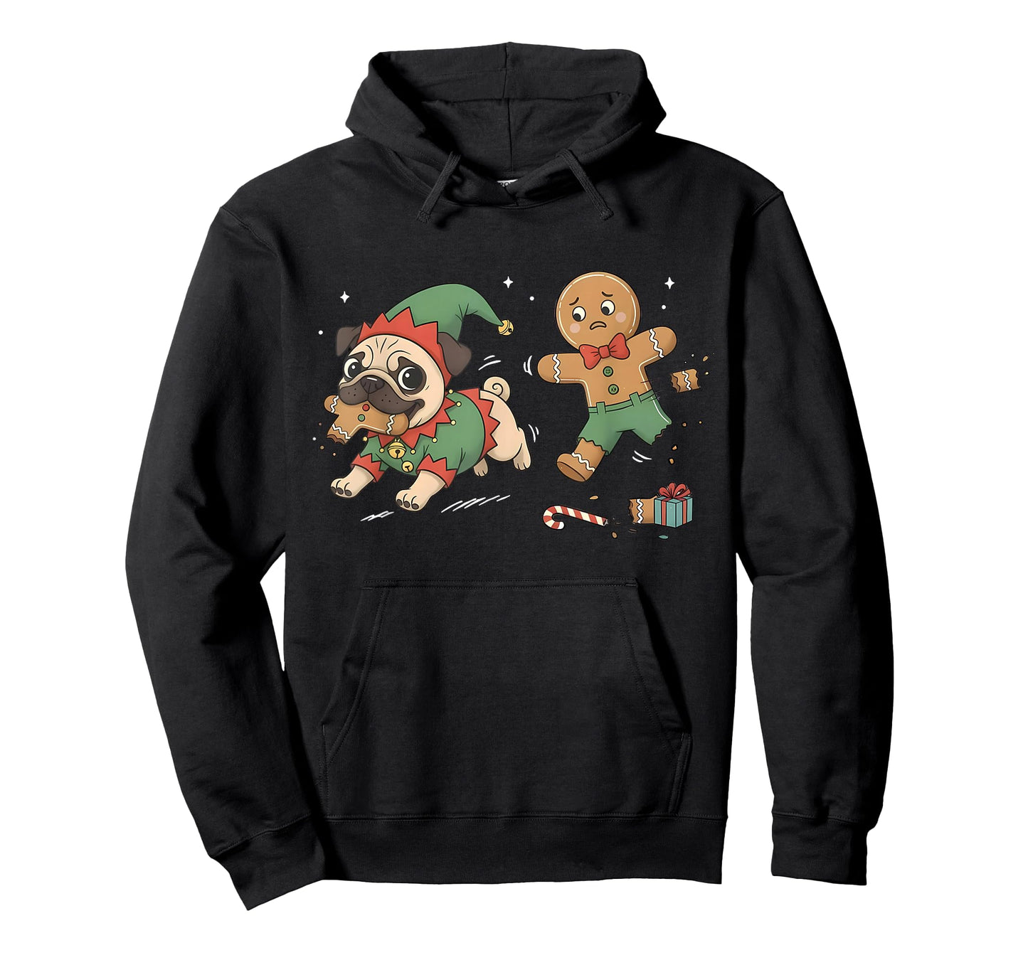 Funny Gingerbread Chasing Pug Christmas Dog Mom Pug Lovers T-Shirt