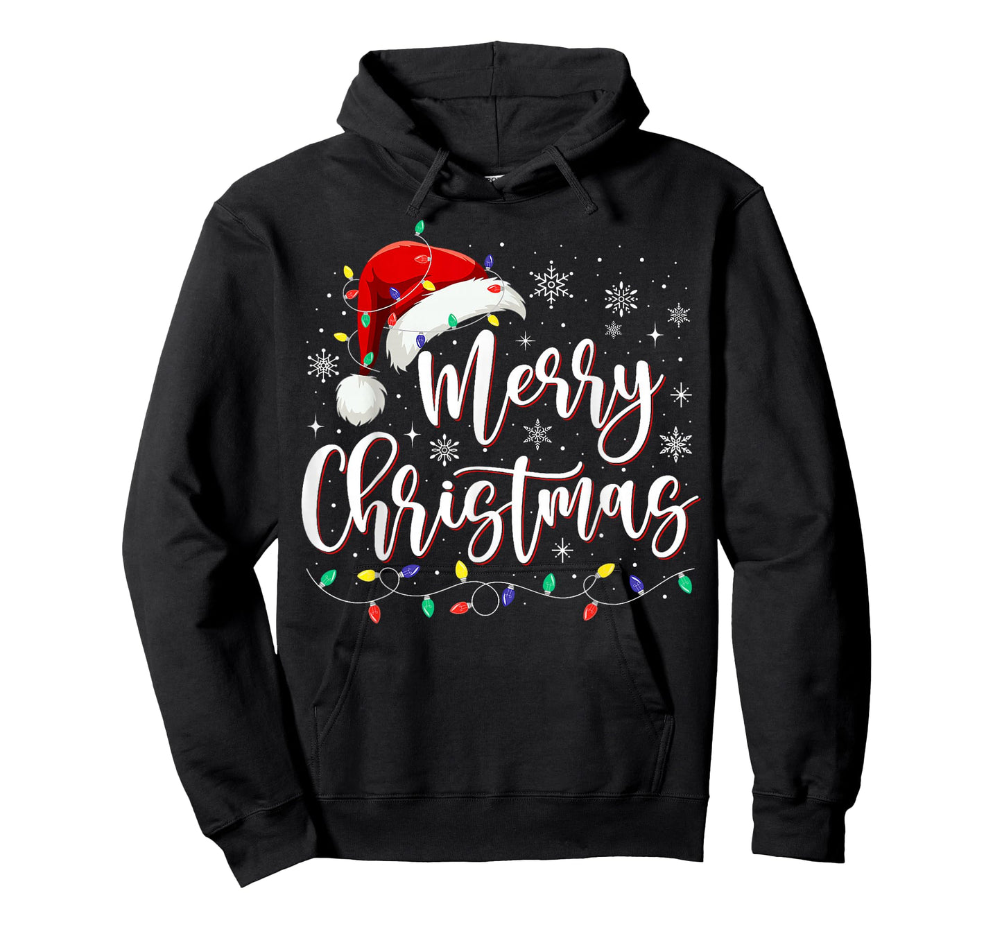 Merry Christmas Lights Red Santa Hat Xmas Family Matching T-Shirt