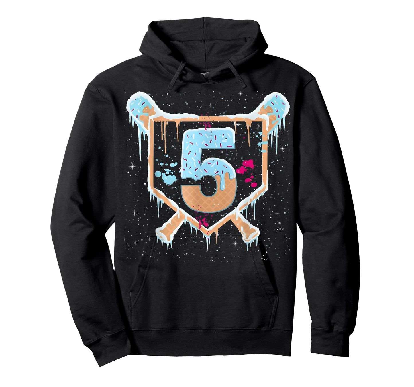 Baseball 5 Year Old Ice Cream Drip 5th Birthday Boy Number 5 T-Shirt