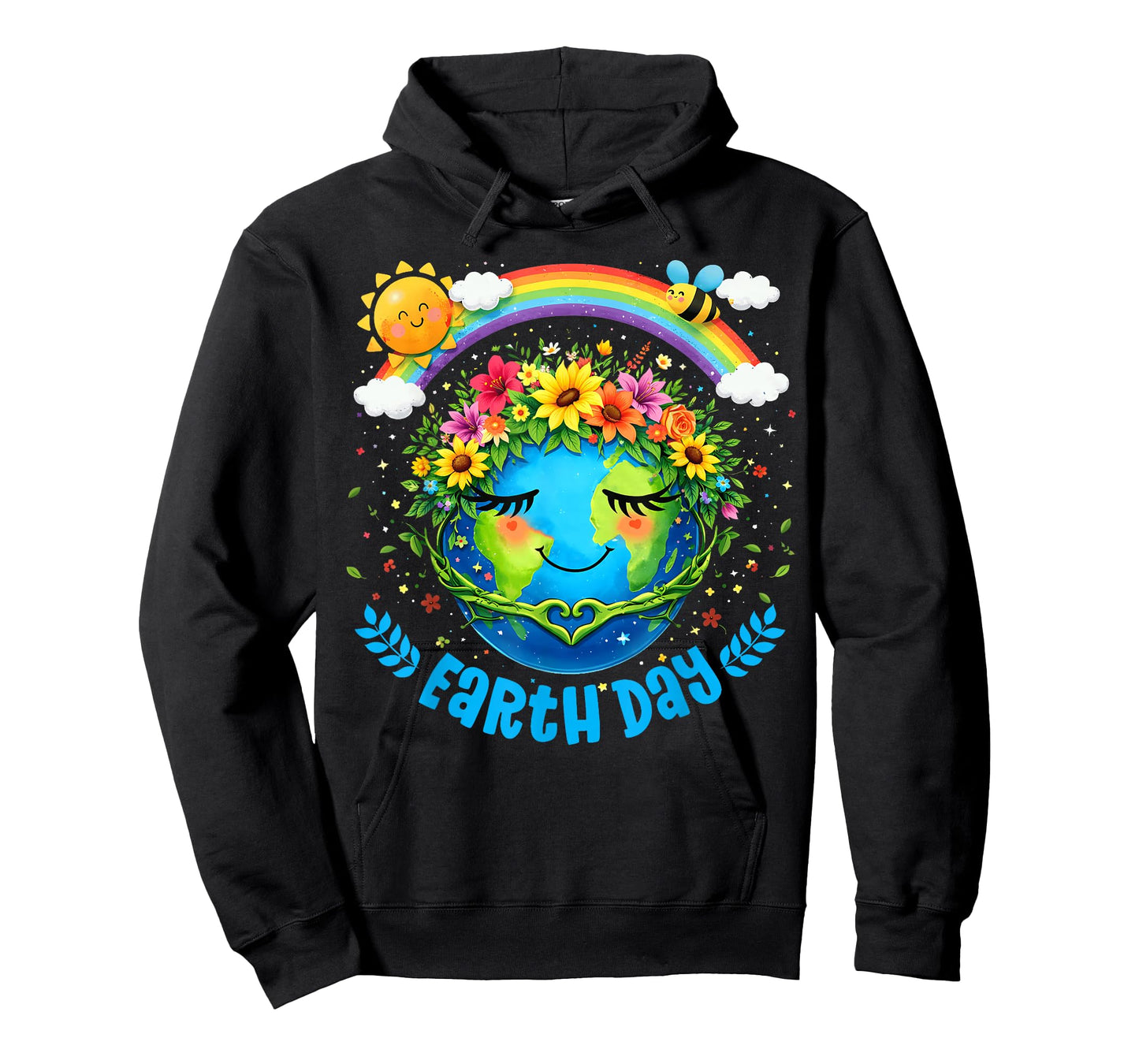 Happy Earth Day Cute Earth Floral Crown Rainbow Heart T-Shirt