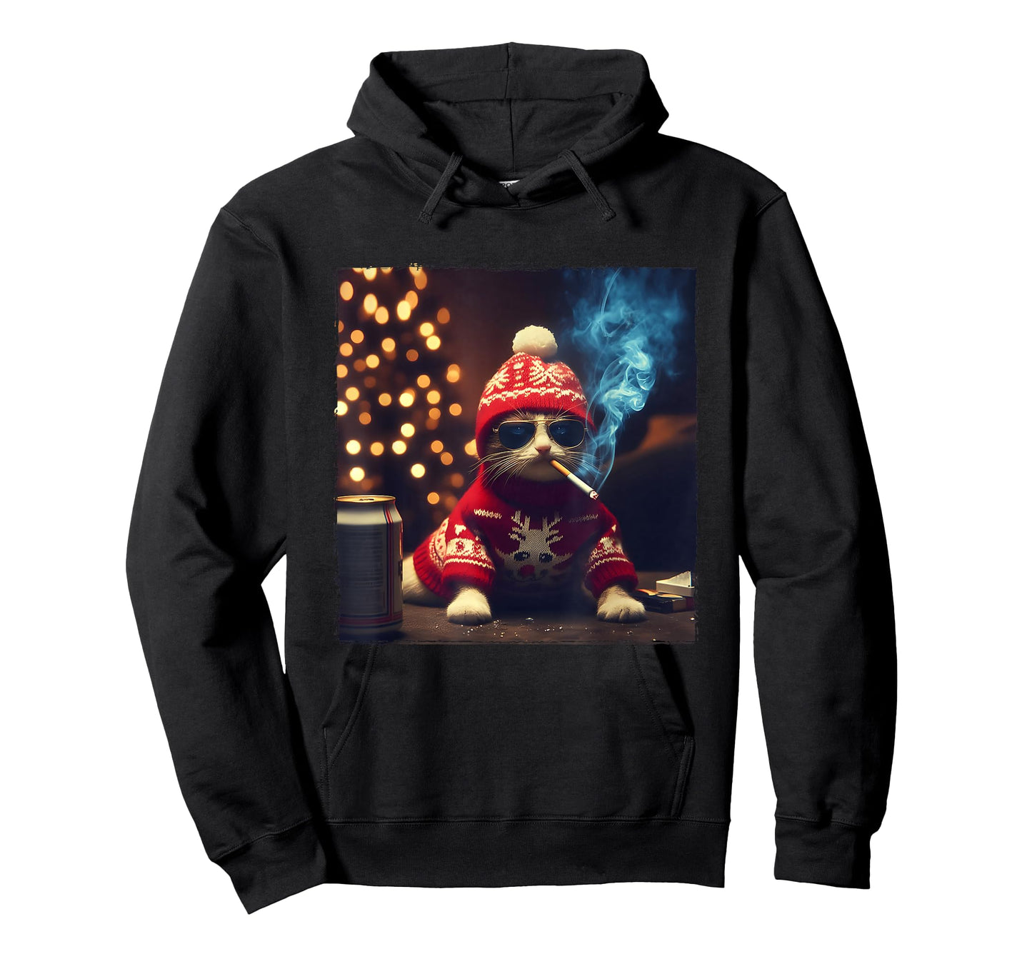 Smoking Cat Santa Hat Kitten Beverage Meme Sweatshirt Jumper T-Shirt