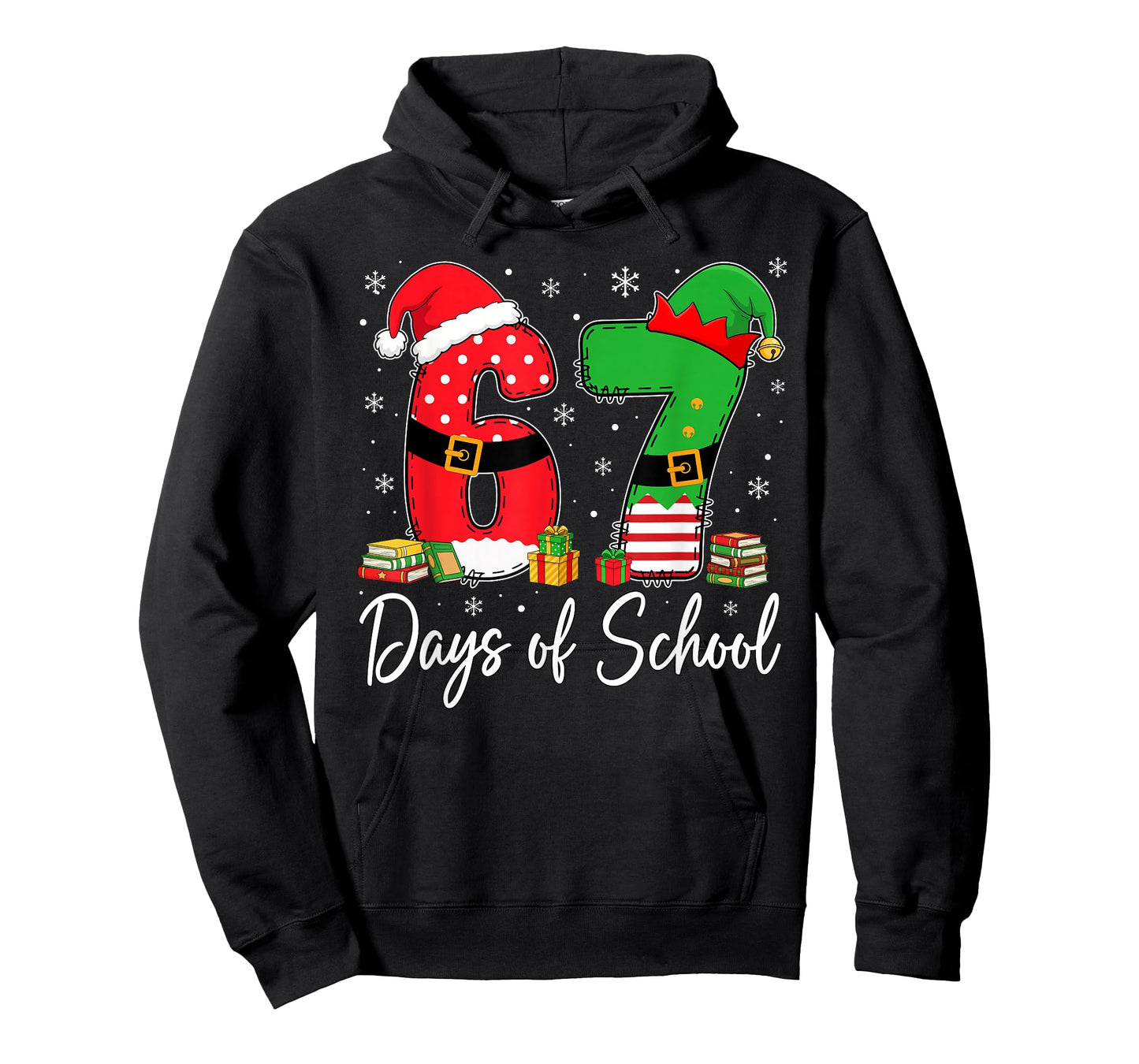 Happy 67 Days of School Six Seven 67 Christmas Santa Elf Kid T-Shirt