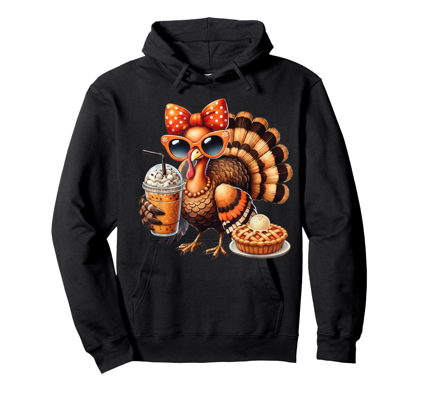 Turkey Drinking Coffee Bow Thanksgiving Womens Turkey Day T-Shirt