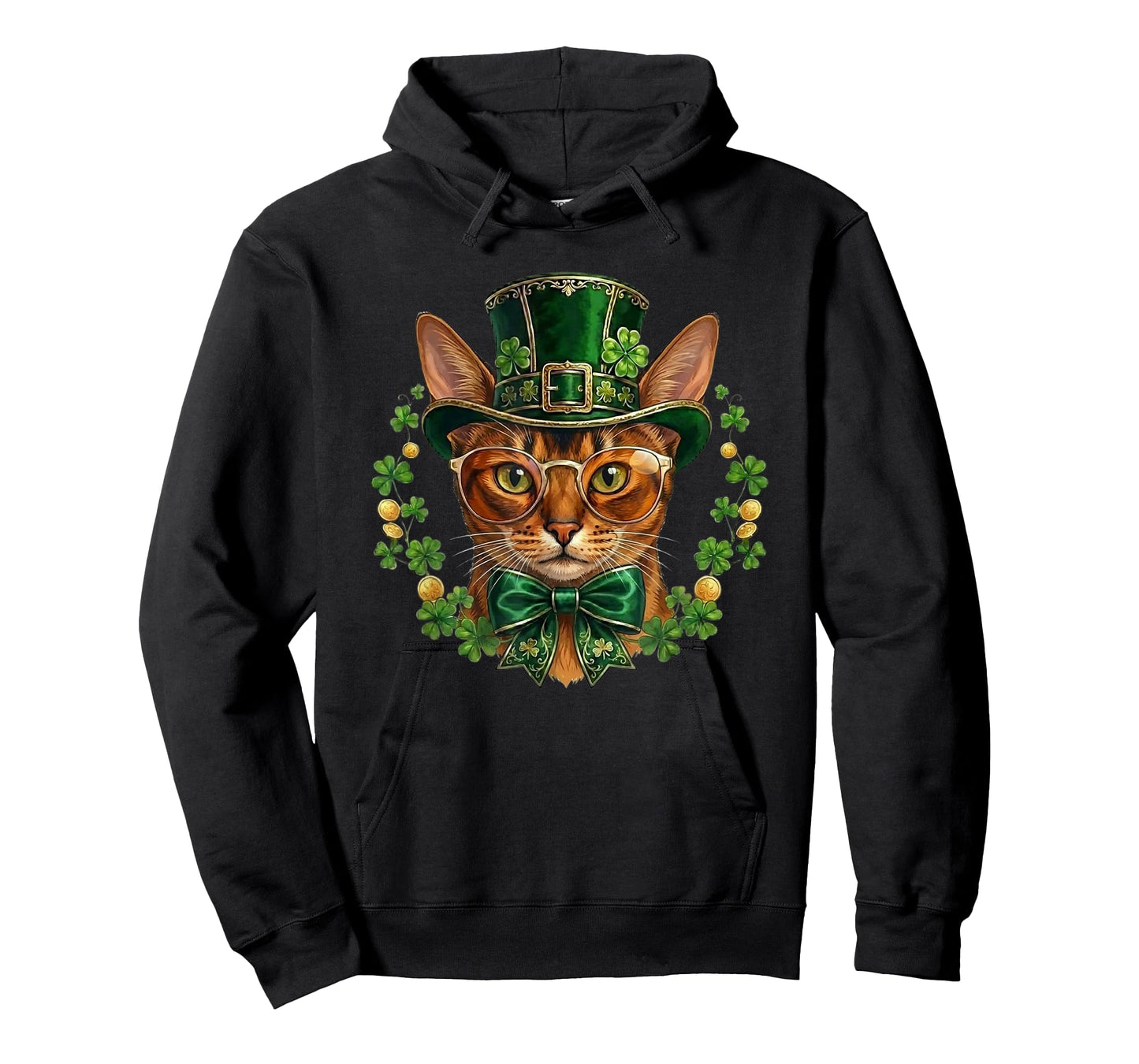 Abyssinian Cat Leprechaun Hat Glasses St Patricks Day T-Shirt