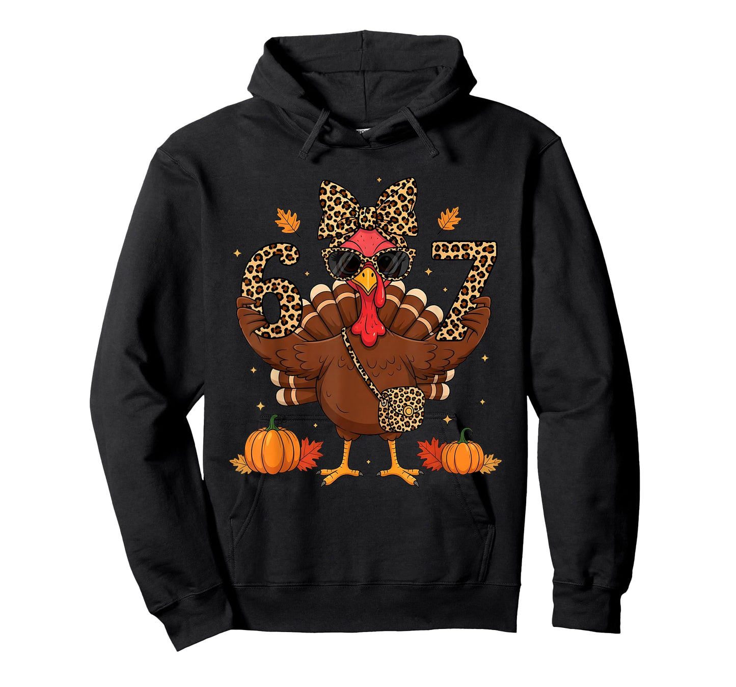 Funny 6 7 Thanksgiving Leopard Bow Turkey six Seven Teacher T-Shirt