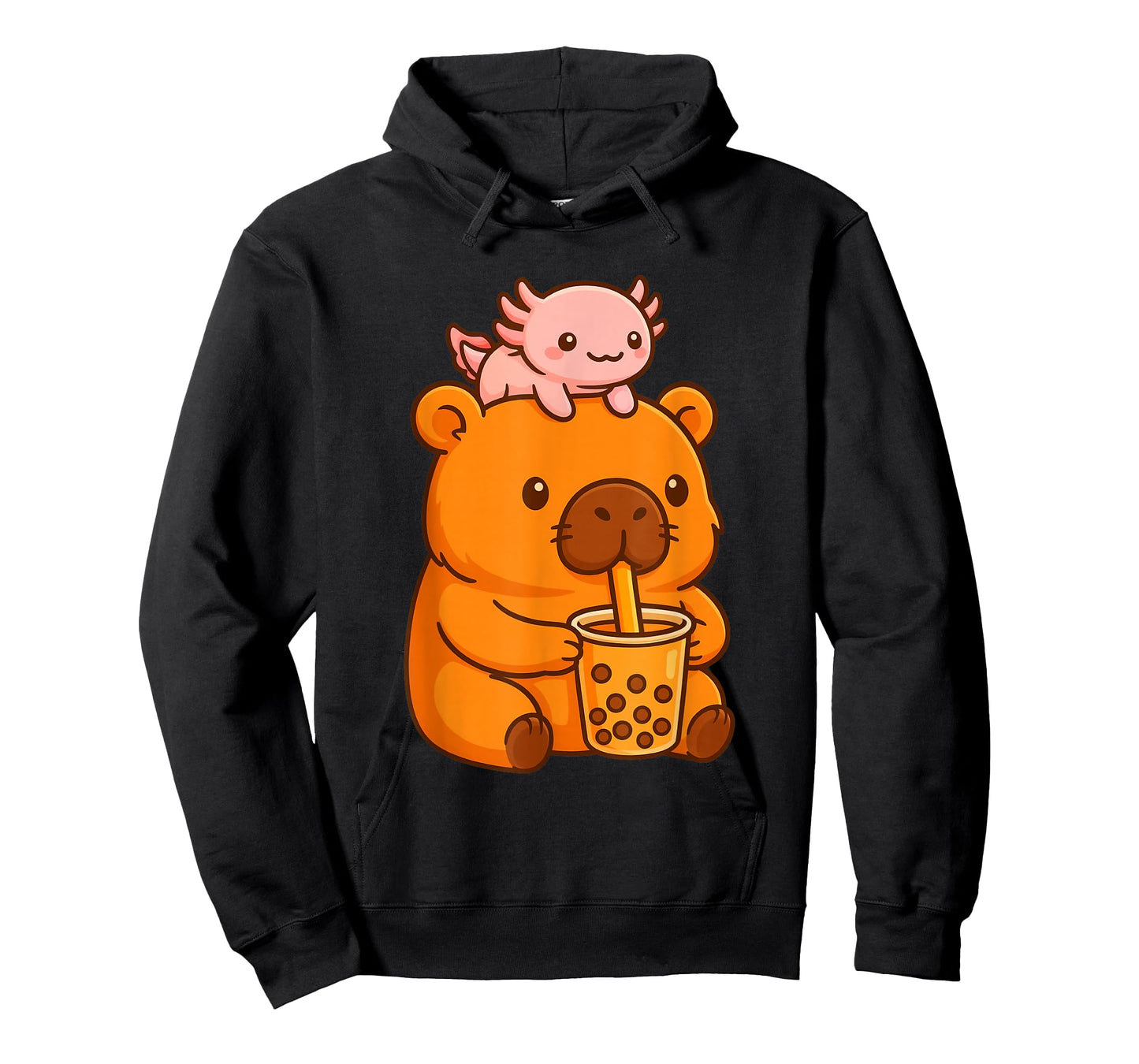 Cute Capybara Drinking Bubble Tea and Axolotl Kawaii Kids T-Shirt