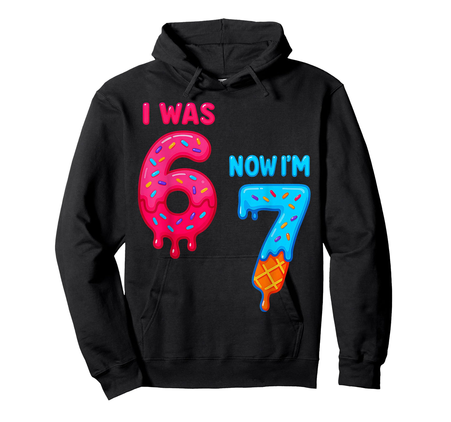 Seven Year Old Birthday I was 6 Now I'm 7 67 Ice Cream Drip T-Shirt