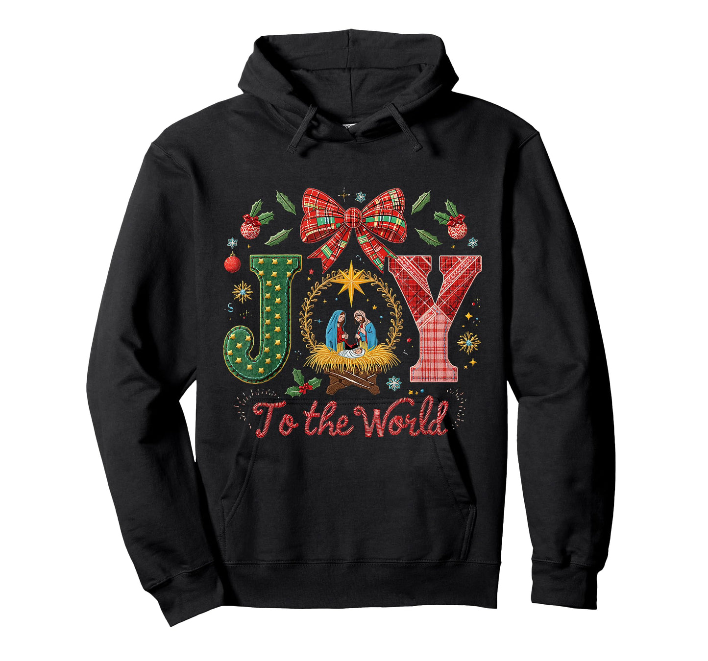 Joy to The World Patchwork Nativity Christmas T-Shirt