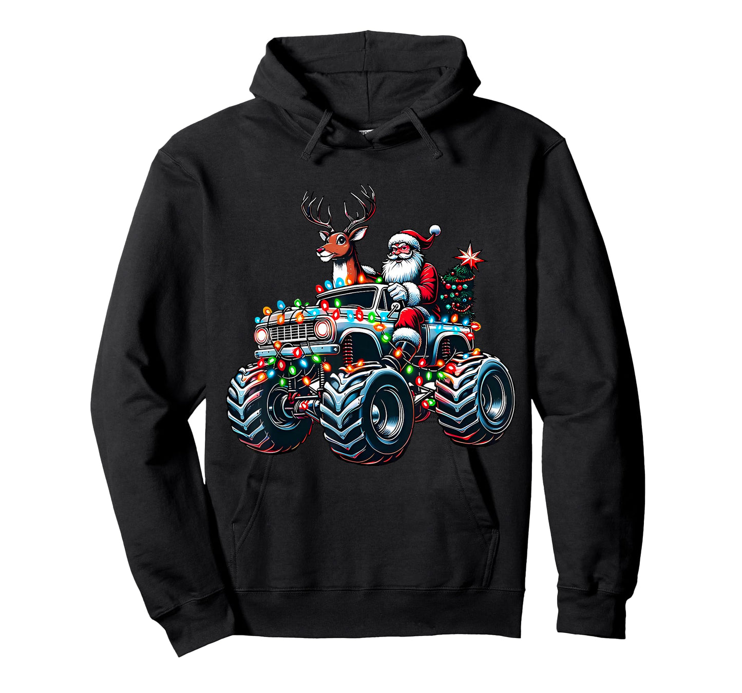 Retro Funny Santa Driving Monster Truck Reindeer Xmas Tree T-Shirt