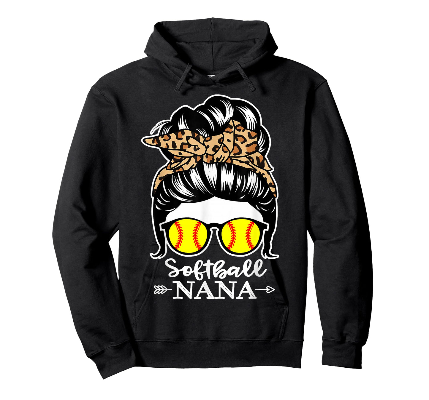 Softball Nana Messy Bun Hair Funny Softball Player Nana T-Shirt