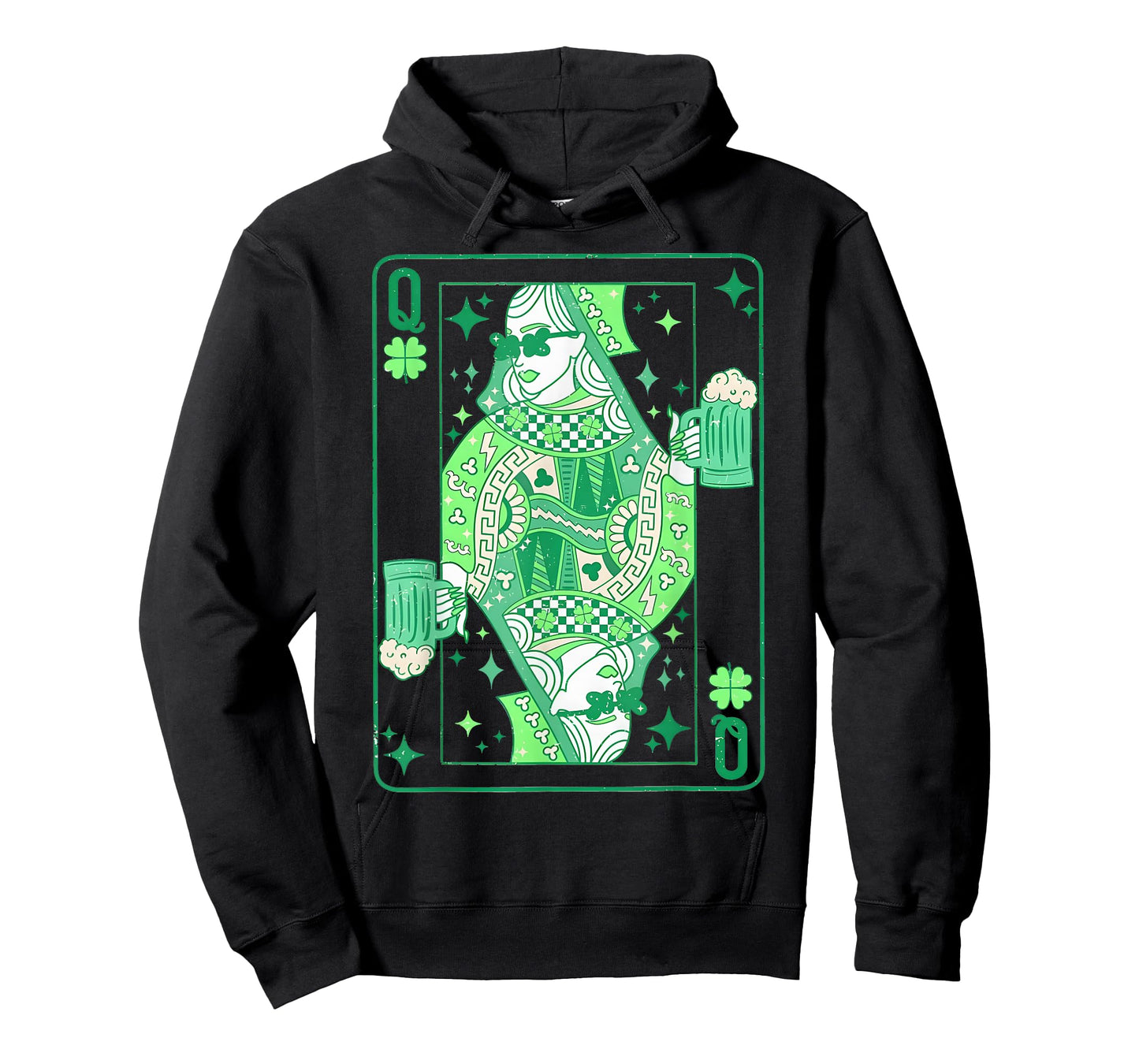 Queen of Ireland Shamrocks Patricks Day Beer Drinking Card T-Shirt