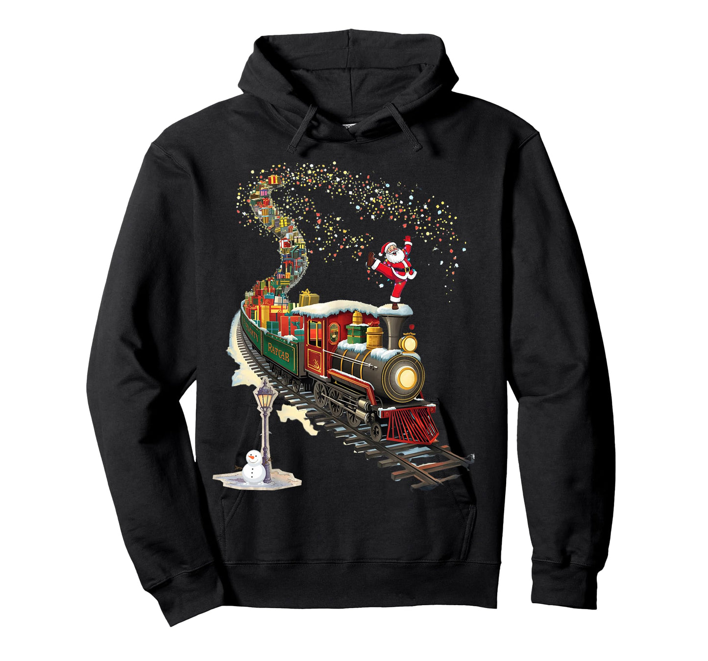 Santa Train Lights Christmas Tee Quirky Holiday Humor T-Shirt