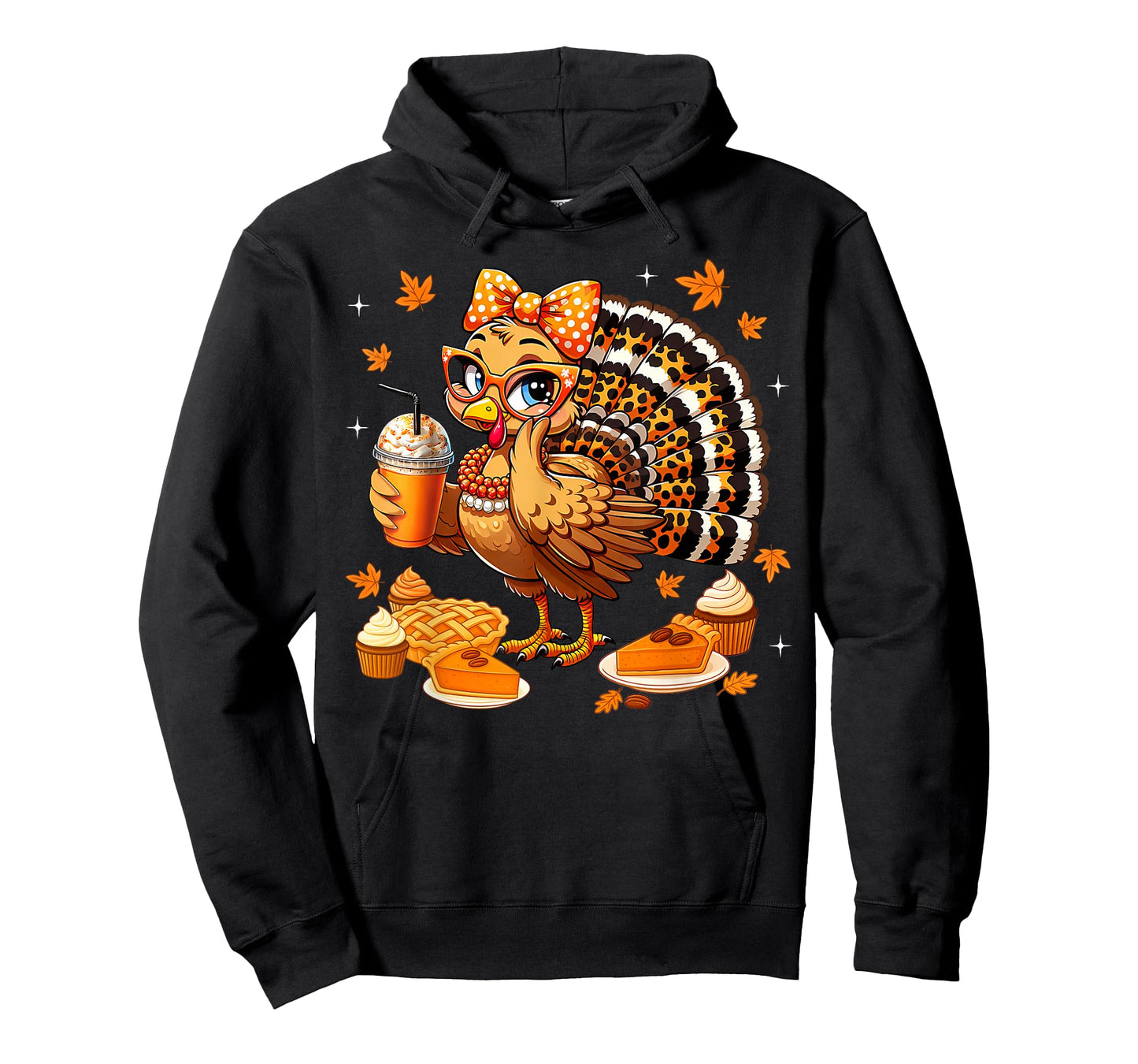 Leopard Turkey Drinking Coffee Bow Thanksgiving Women Girls T-Shirt