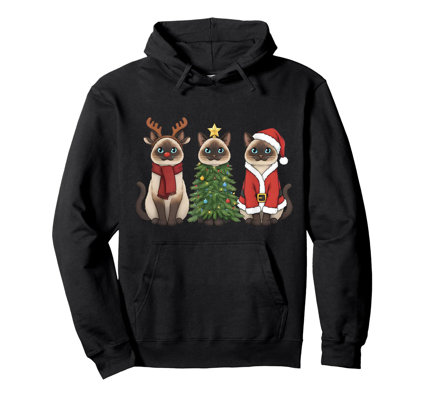 Santa Cat Christmas Siamese Cat Mom Cat Lover Xmas Pajama T-Shirt