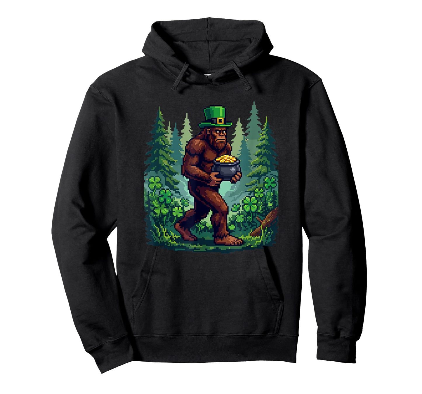 Saint Patricks Day Pixel Art Bigfoot Sasquatch Fun T-Shirt