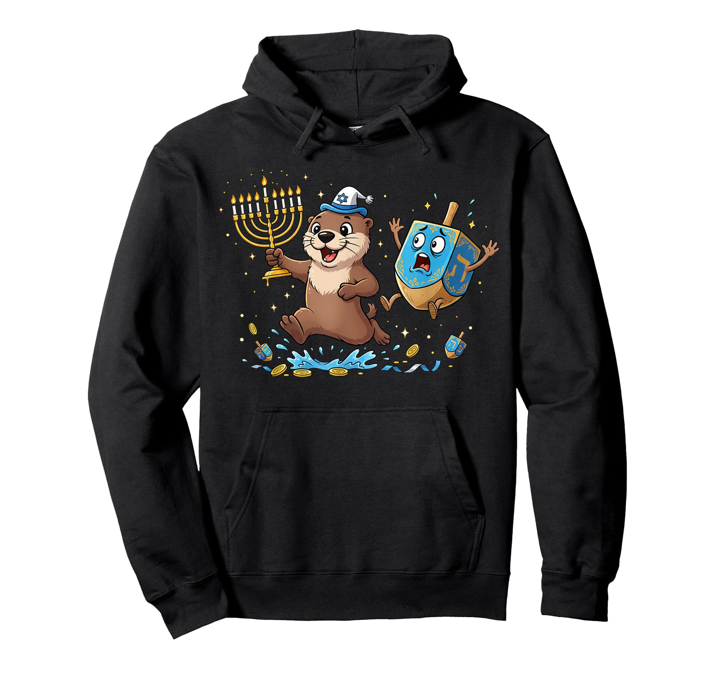 Funny Otter Dreidel Menorah Hanukkah Kids Womens Mens T-Shirt