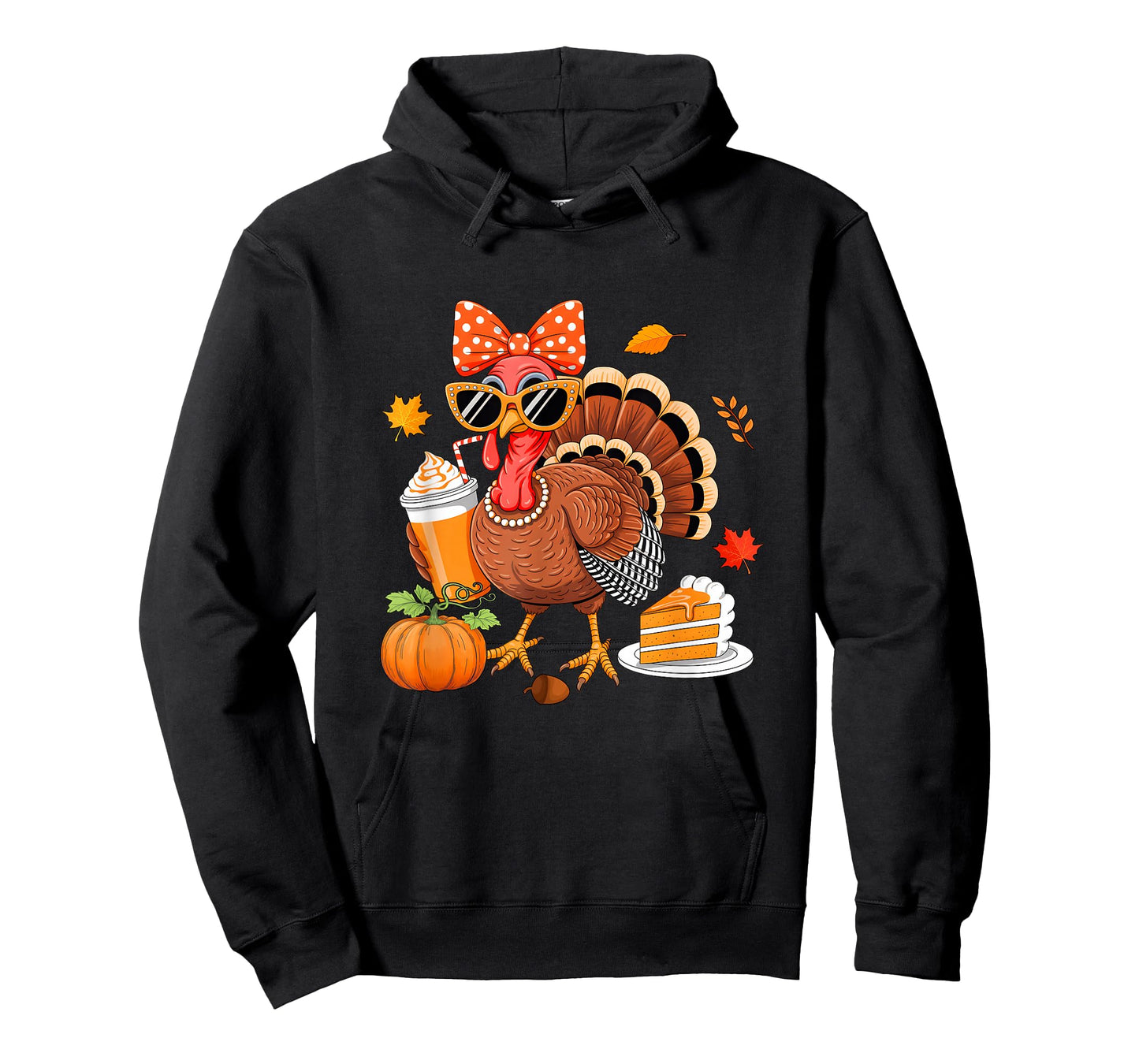 Turkey Drinking Coffee Bow Thanksgiving Womens Turkey Day T-Shirt