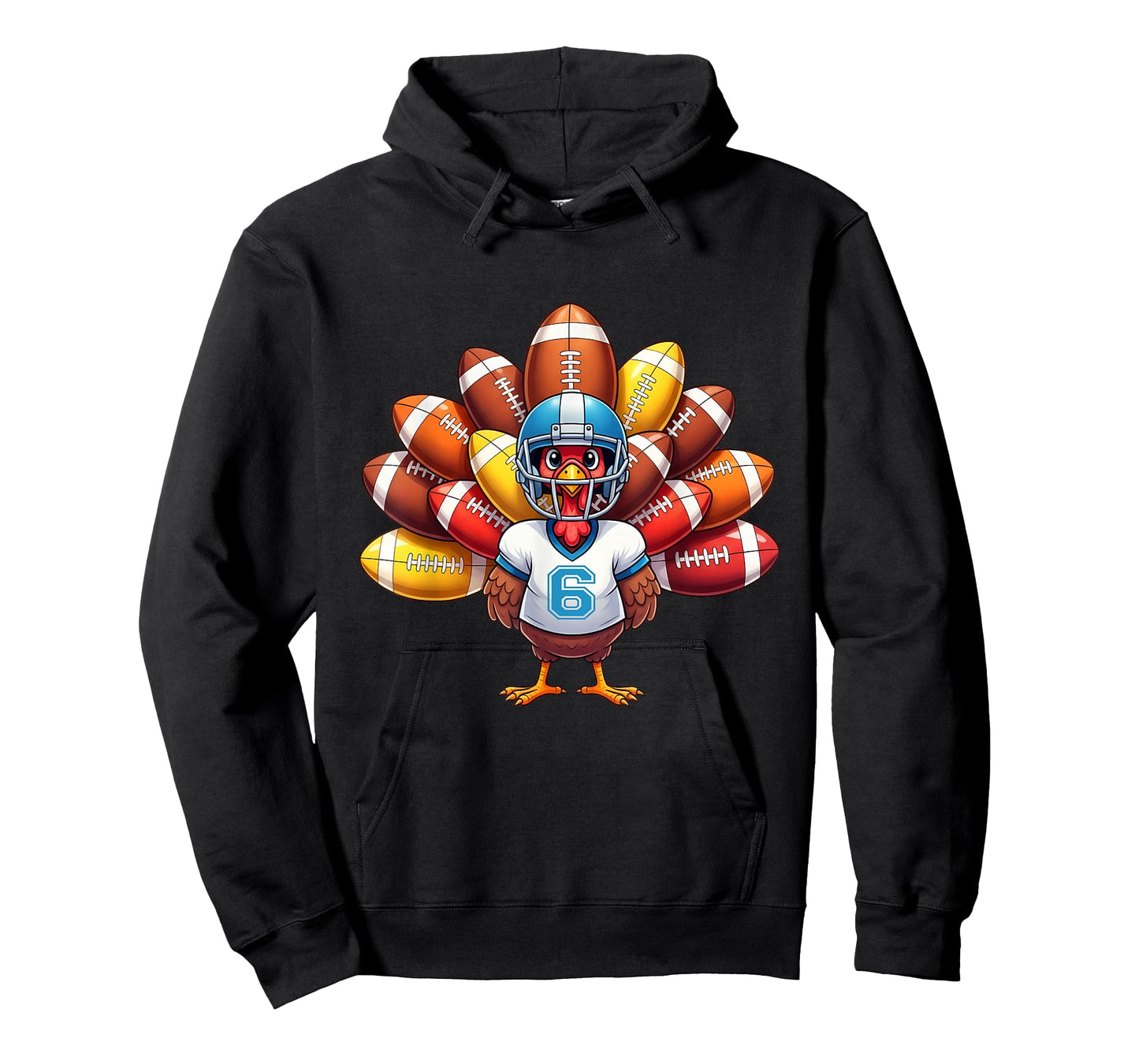 Number 6 Funny Thanksgiving Football Turkey Men Women Kids T-Shirt