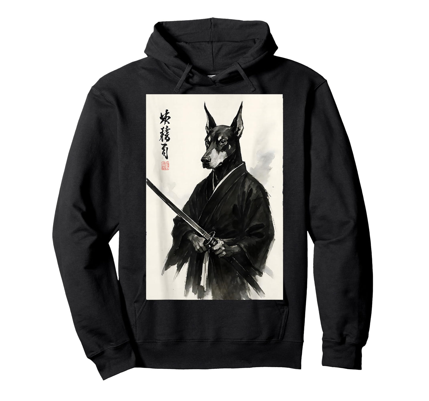 Japanese Brush Ink Bushido Warrior Sumi-e Doberman Pinscher T-Shirt