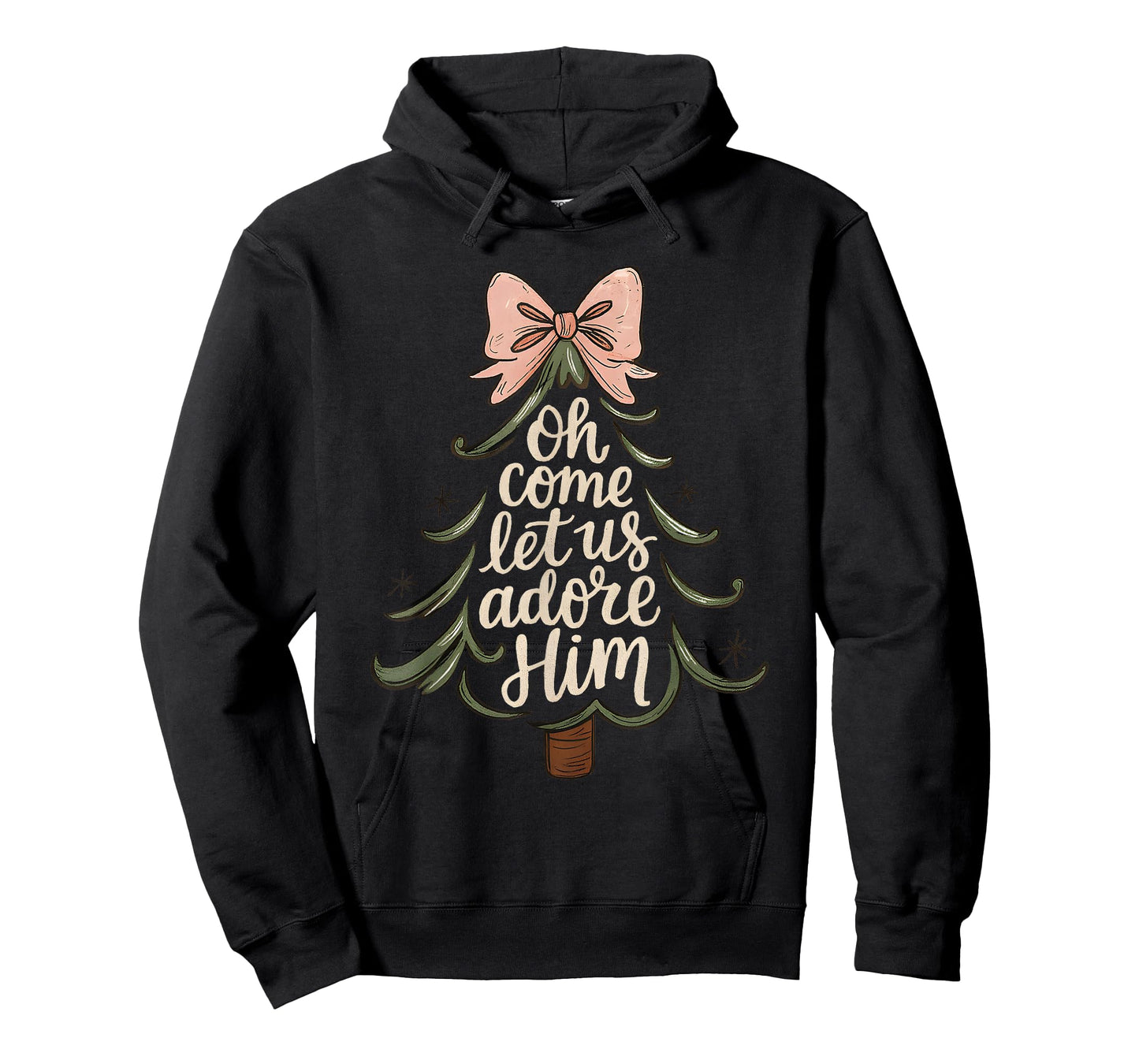 Oh Come Let Us Adore Him Christian Christmas Tree Art T-Shirt