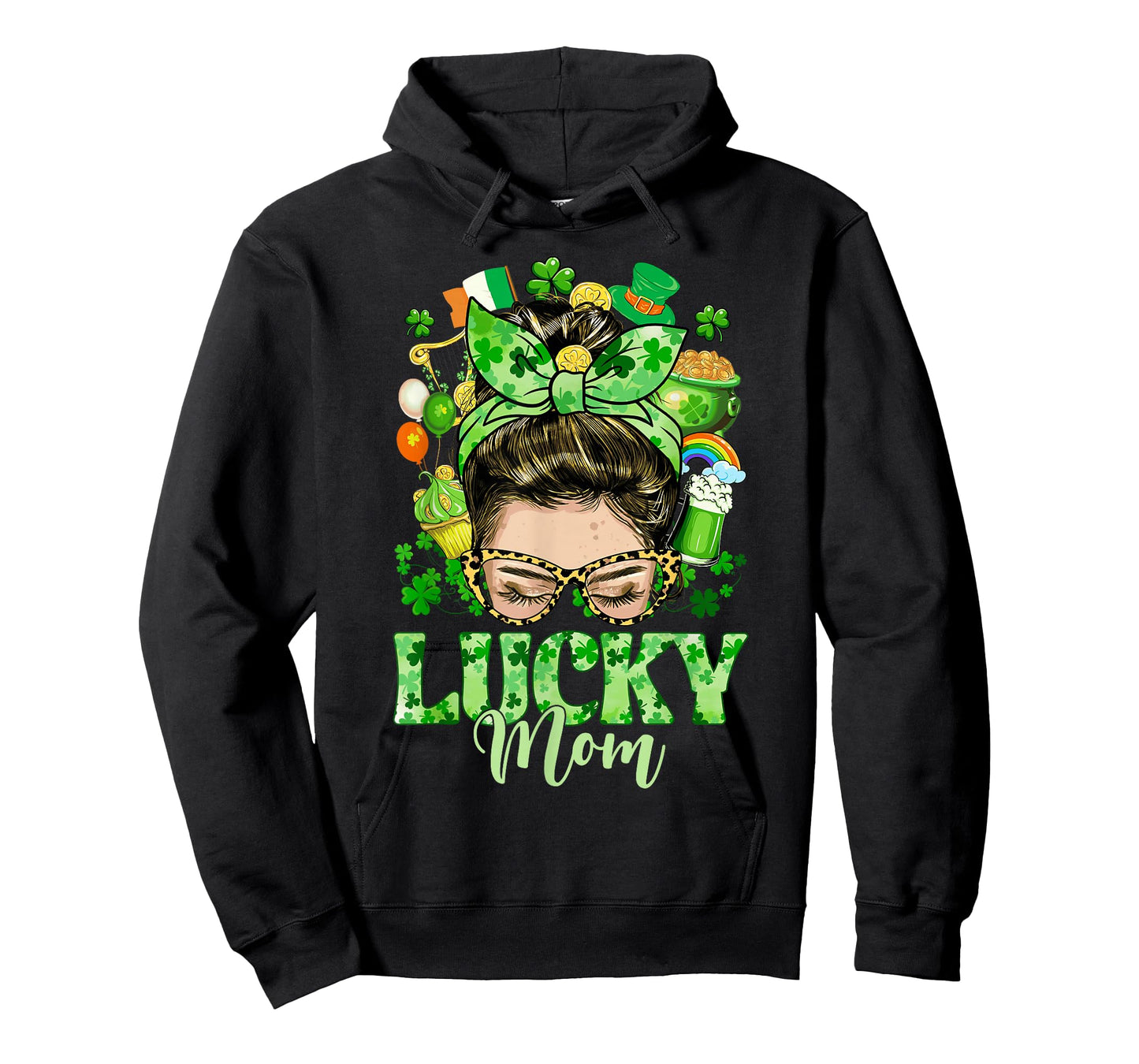 Messy Bun Hair Lucky Mom Shamrocks St Patrick's Day Women T-Shirt