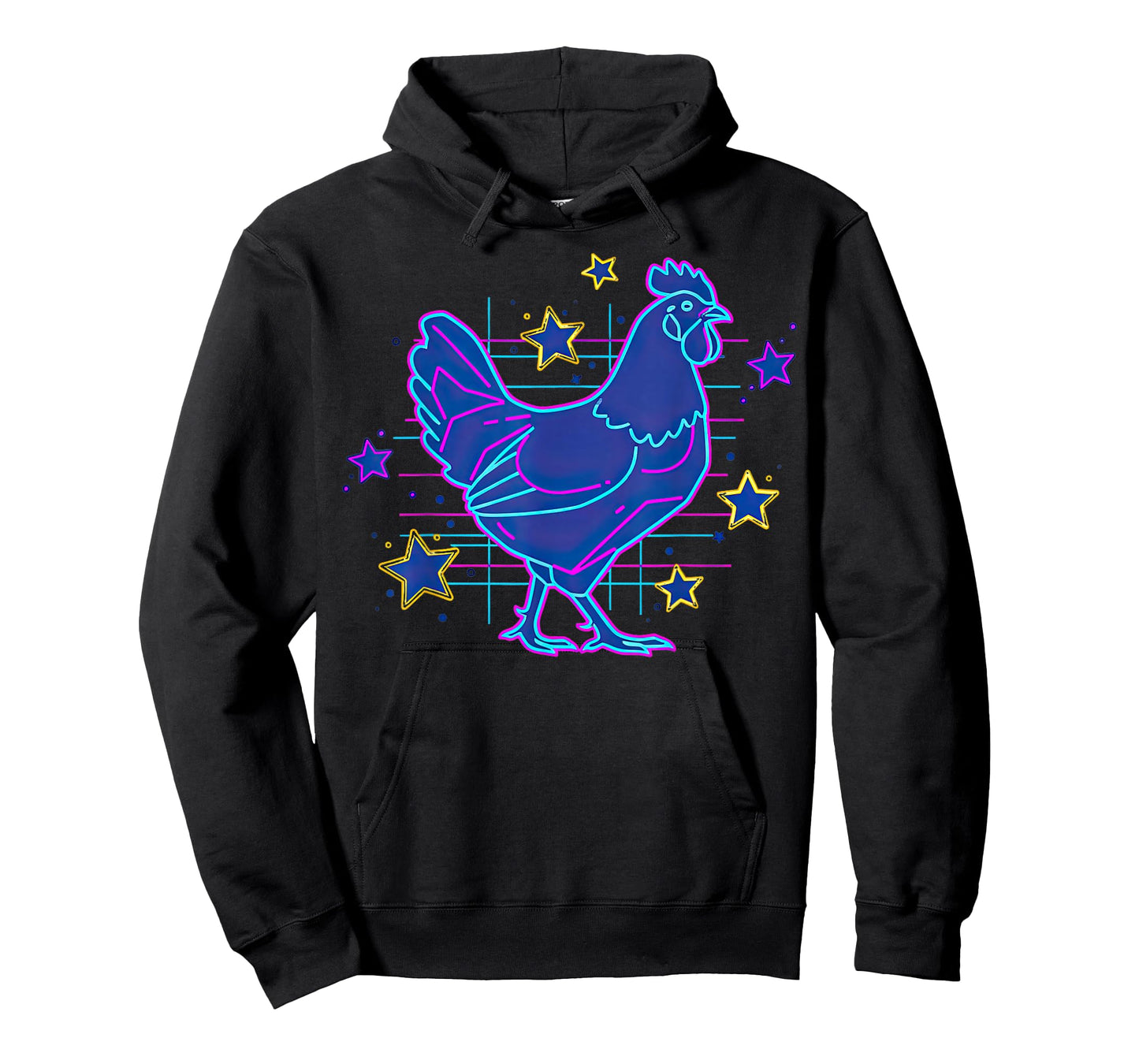 Bold Retro Vaporwave Blue Pink Funny Meme Chicken Stars T-Shirt