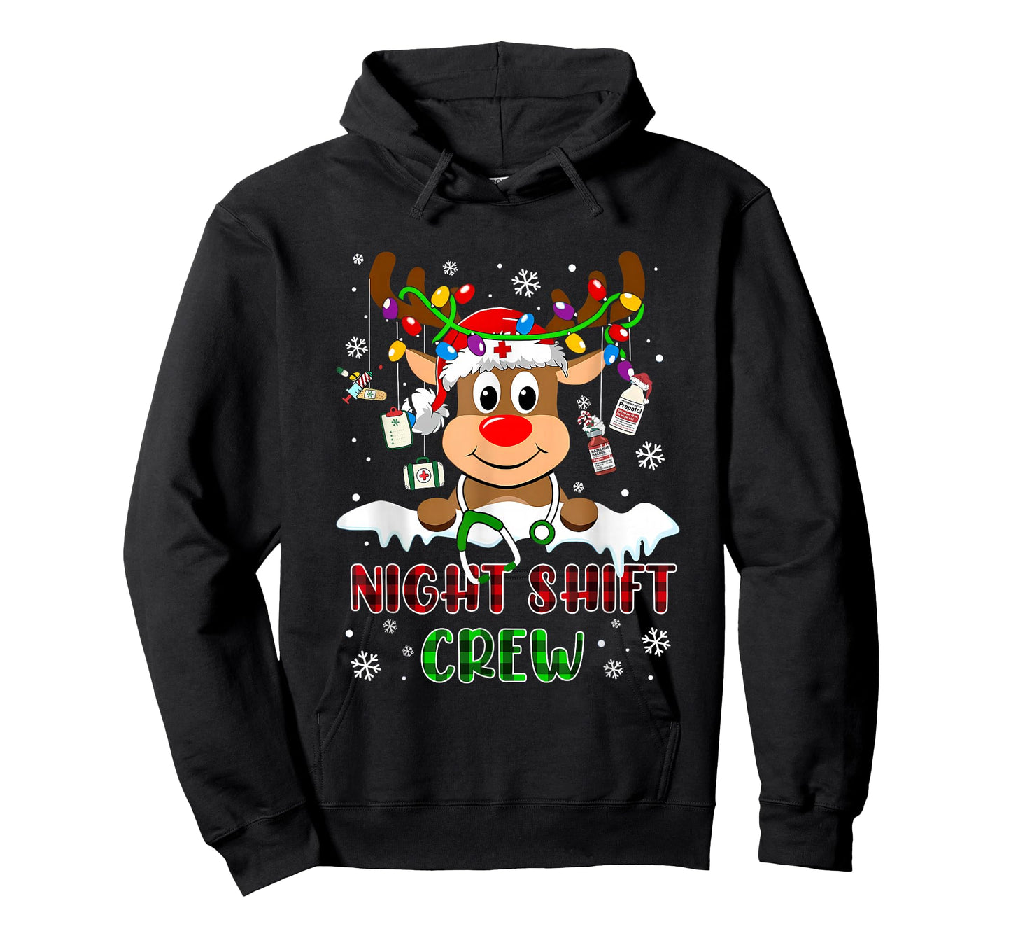 Christmas Reindeer Night Shift Crew Nurse Nursing Xmas Pjs T-Shirt