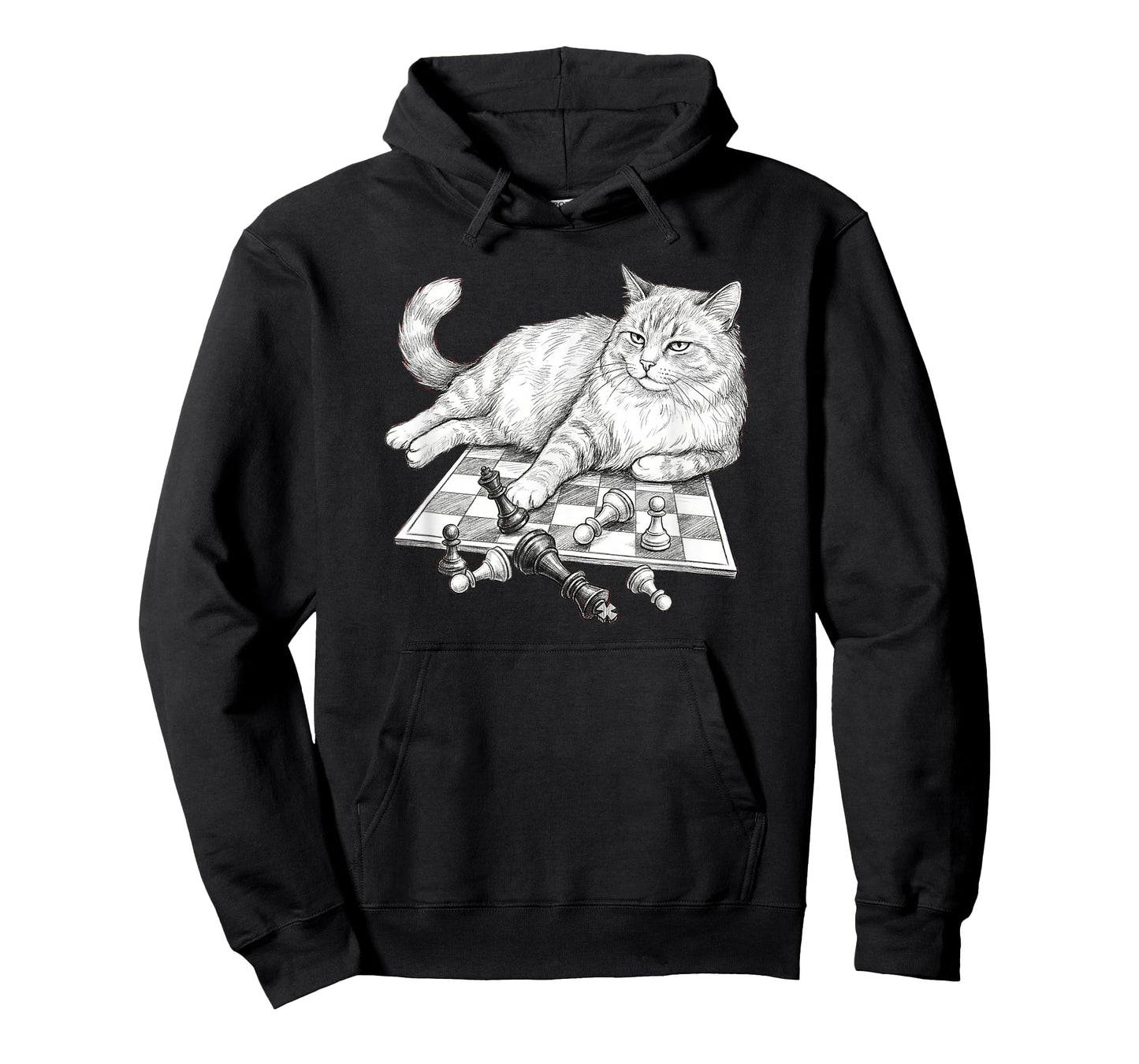 Funny Cat On Chessboard Knocking Over Pieces Chess Player T-Shirt