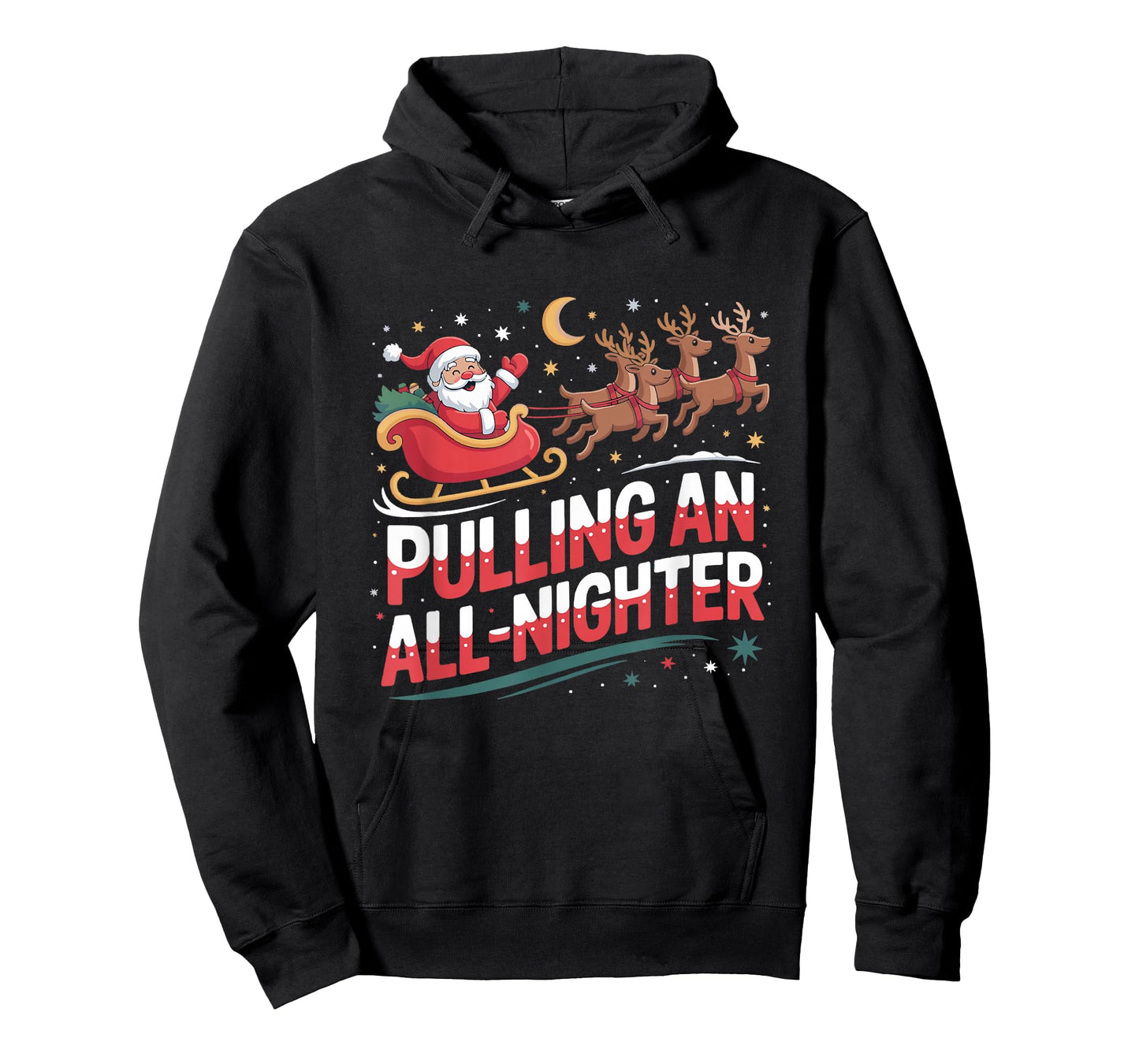 Pulling an All-Nighter Funny Christmas Santa Sleigh Reindeer T-Shirt