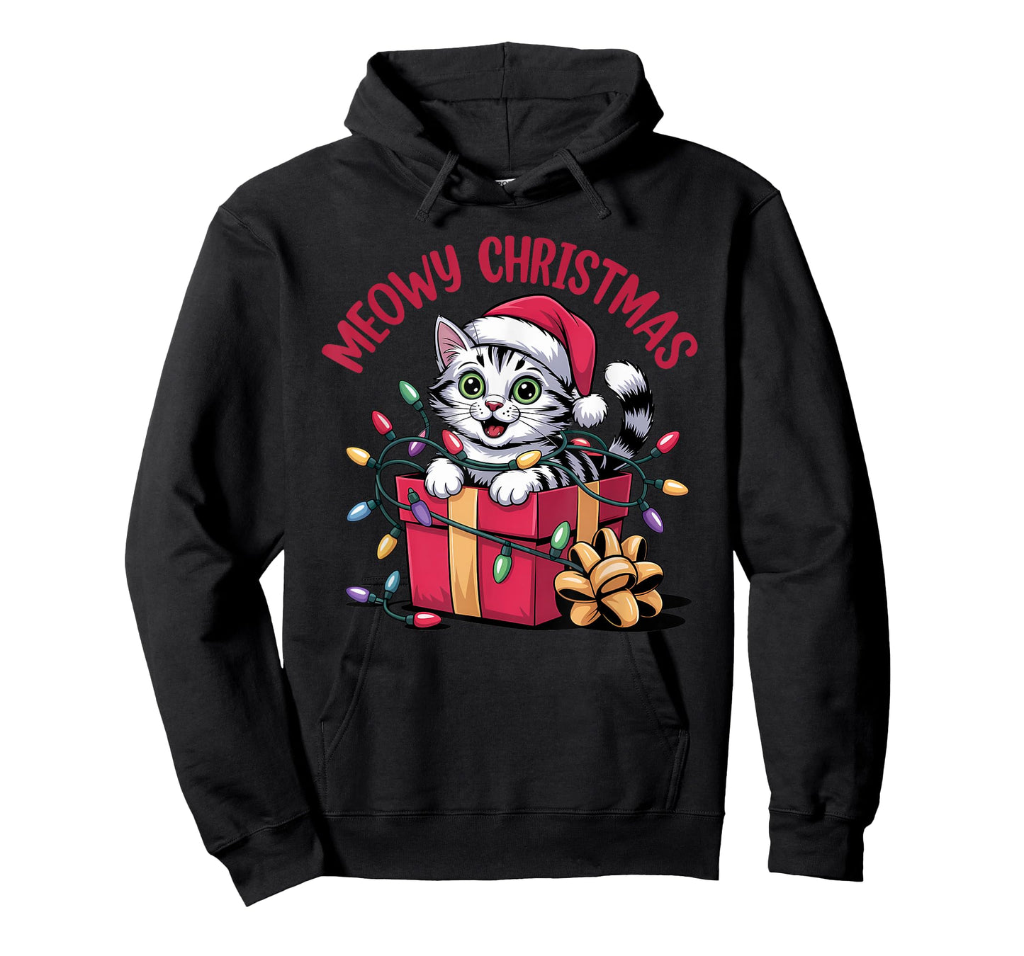 Meowy Christmas Funny Cat Tangled in Lights Xmas Family T-Shirt
