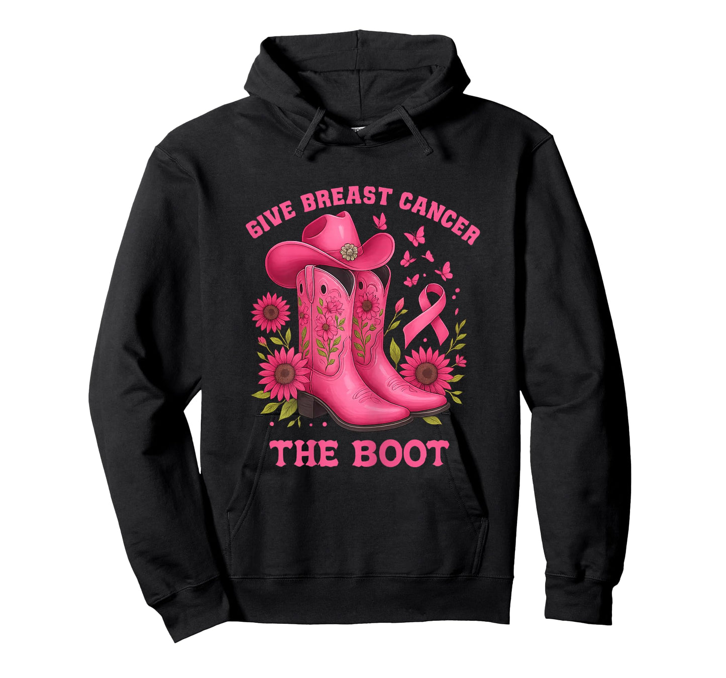 Give Breast Cancer The-Boot Floral Pink Cowboy Theme T-Shirt